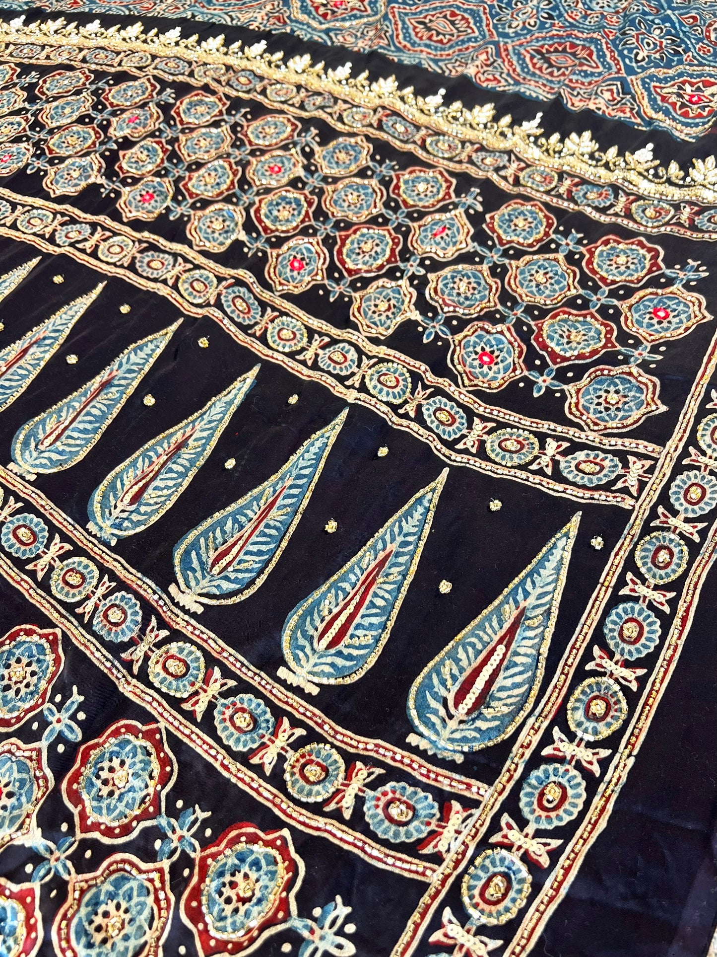 Blue Reverie - Pure Modal Ajrakh Hand Embroidered Saree