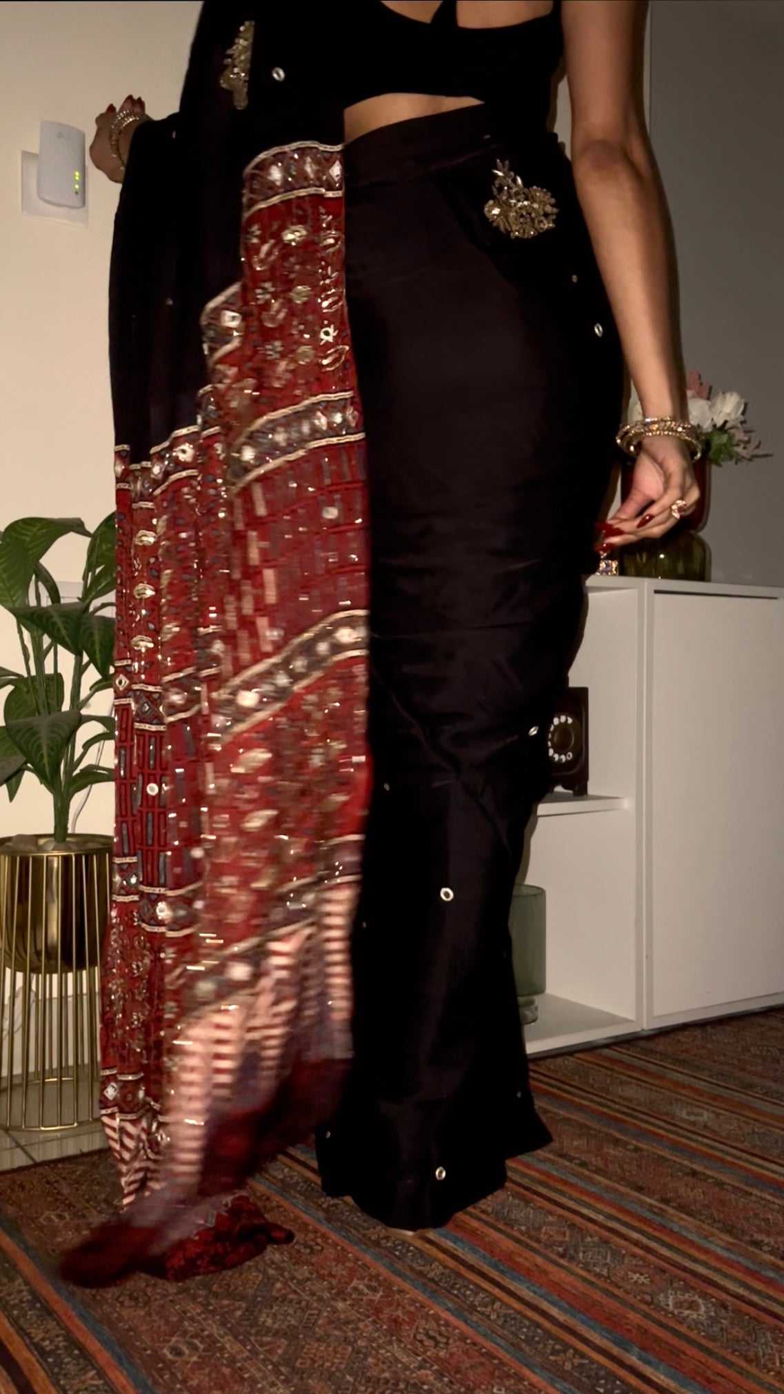 NIGHT ORCHID - Pure Modal Ajrakh Hand Embroidered Saree