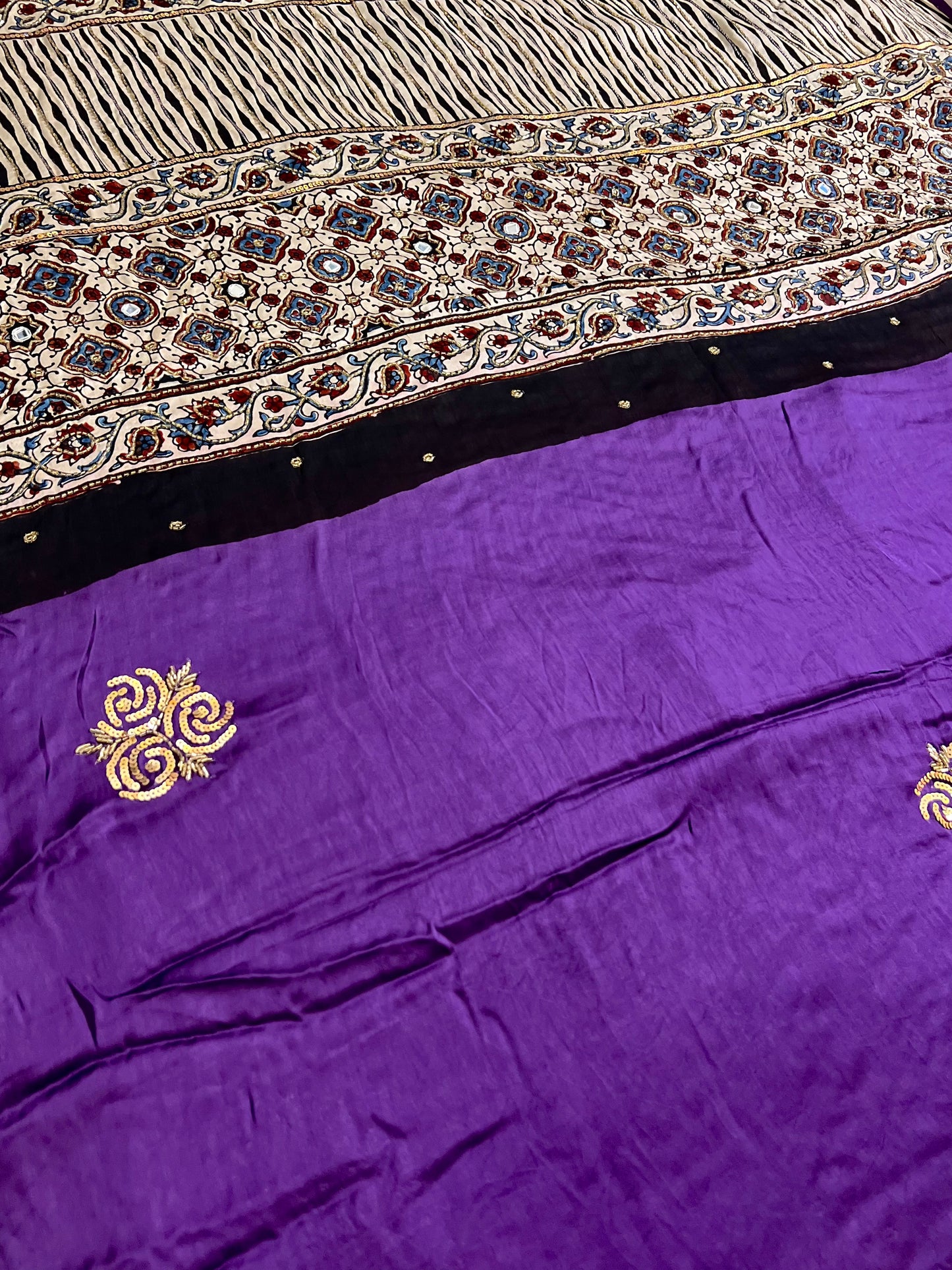 LILAC ROSE - Pure Modal Ajrakh Hand Embroidered Saree