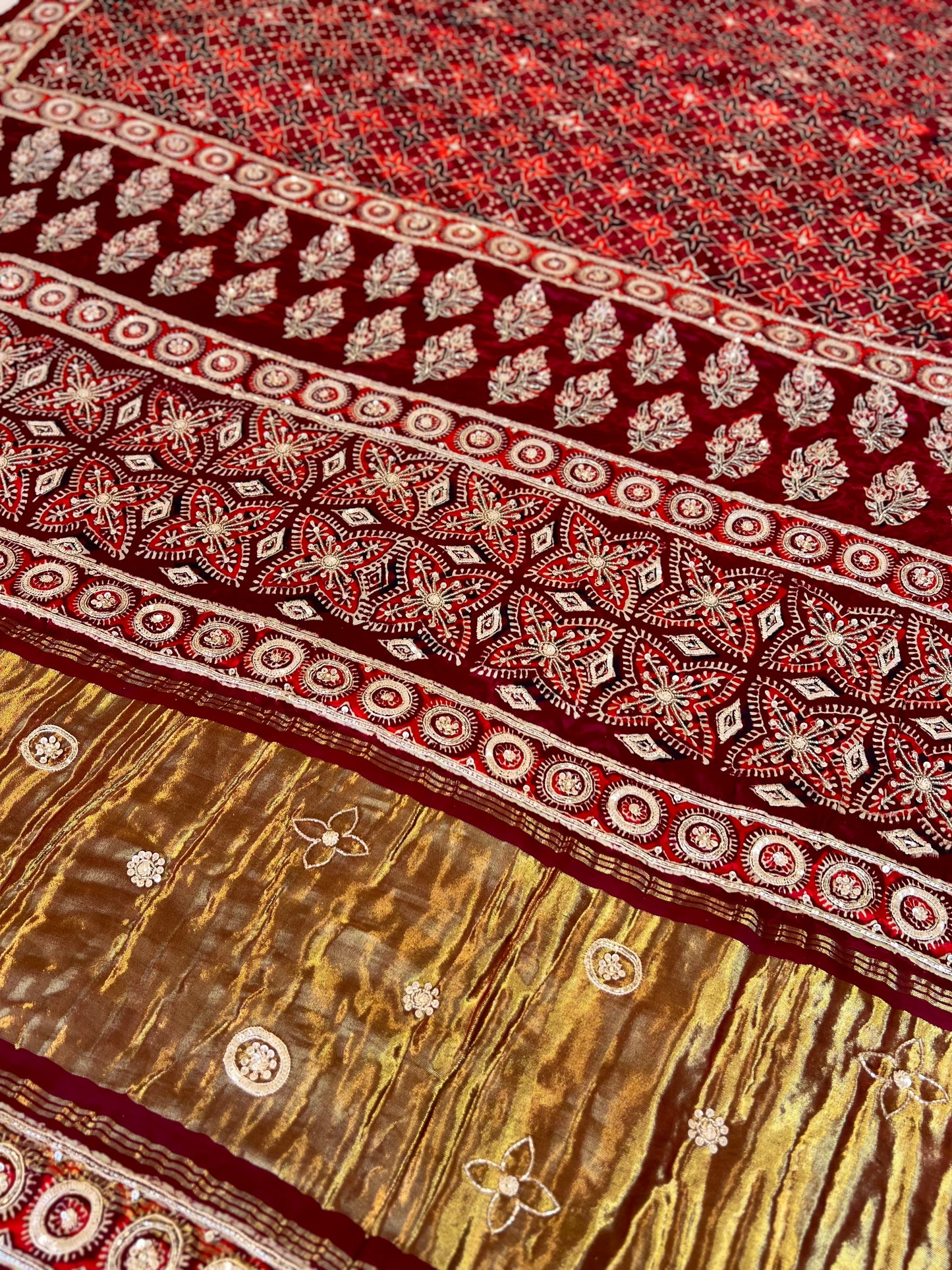 ROYAL GARNET - Pure Modal Ajrakh Hand Embroidered Saree