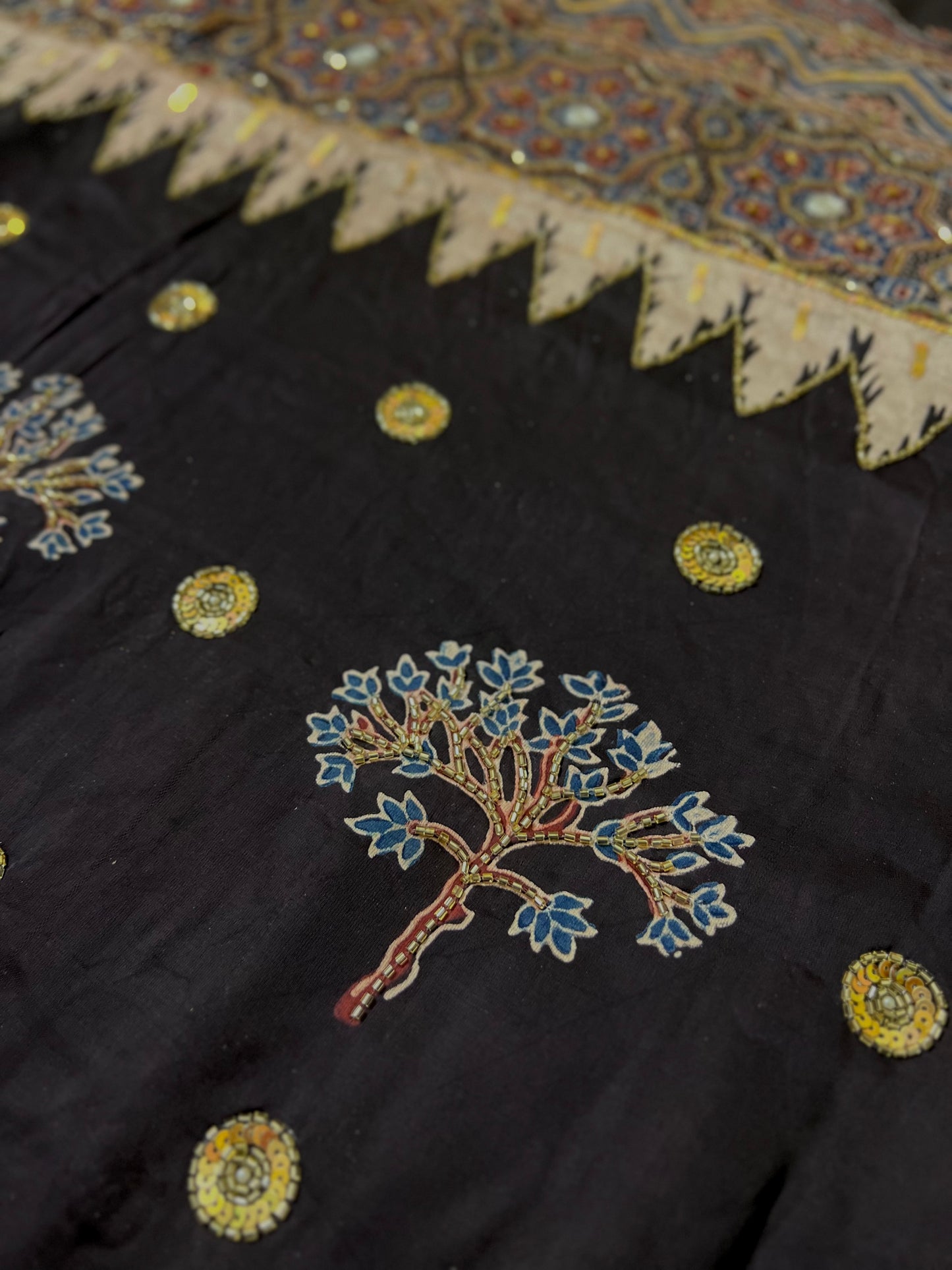 VELVET NIGHT - Pure Modal Ajrakh Hand Embroidered Saree
