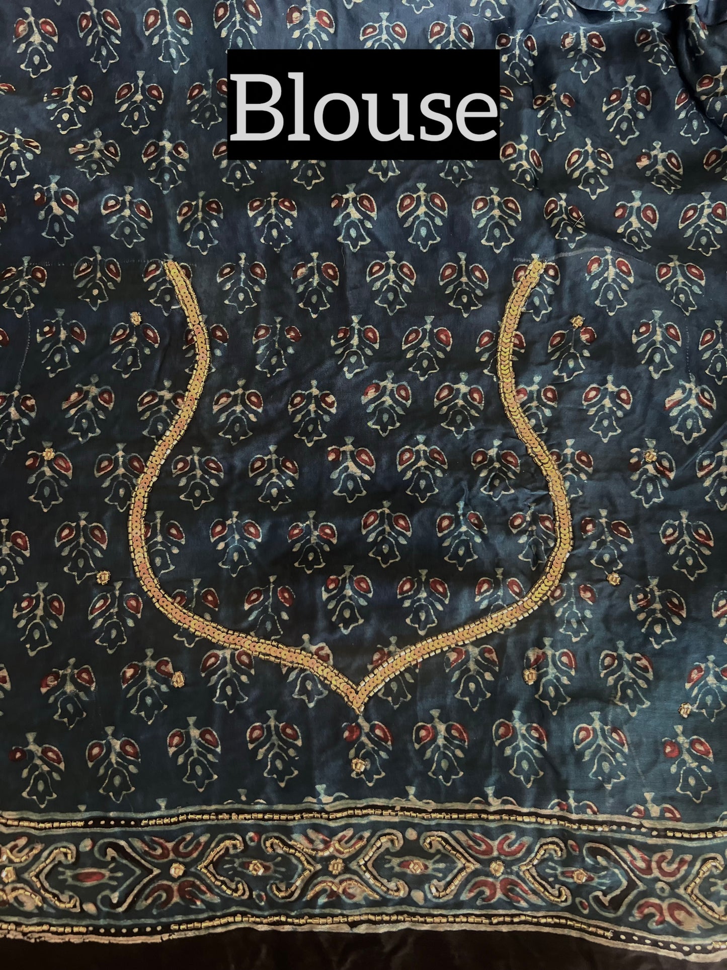 INDIGO GARDEN - Pure Modal Ajrakh Hand Embroidered Saree