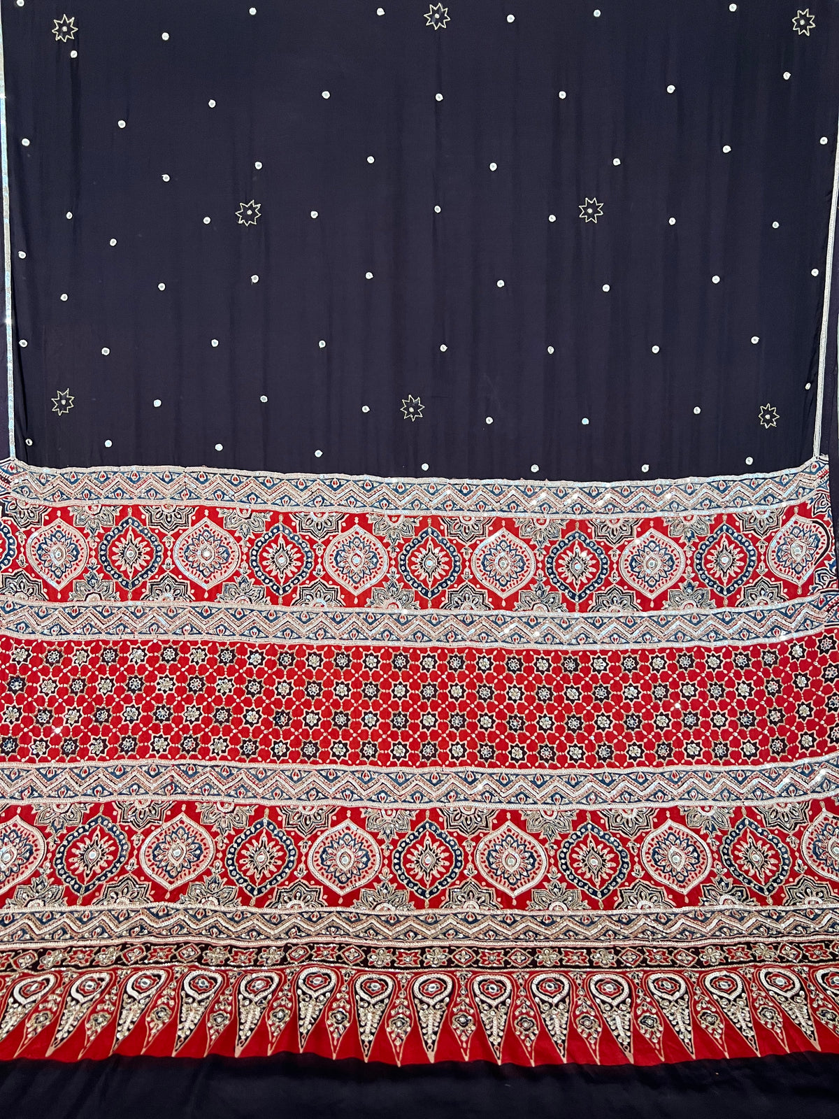 GLITTER AFFAIR - Pure Modal Ajrakh Hand Embroidered Saree