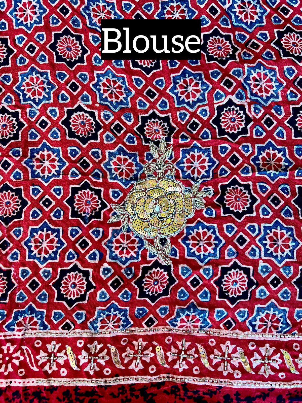 FANTASY ROSE - Pure Modal Ajrakh Hand Embroidered Saree