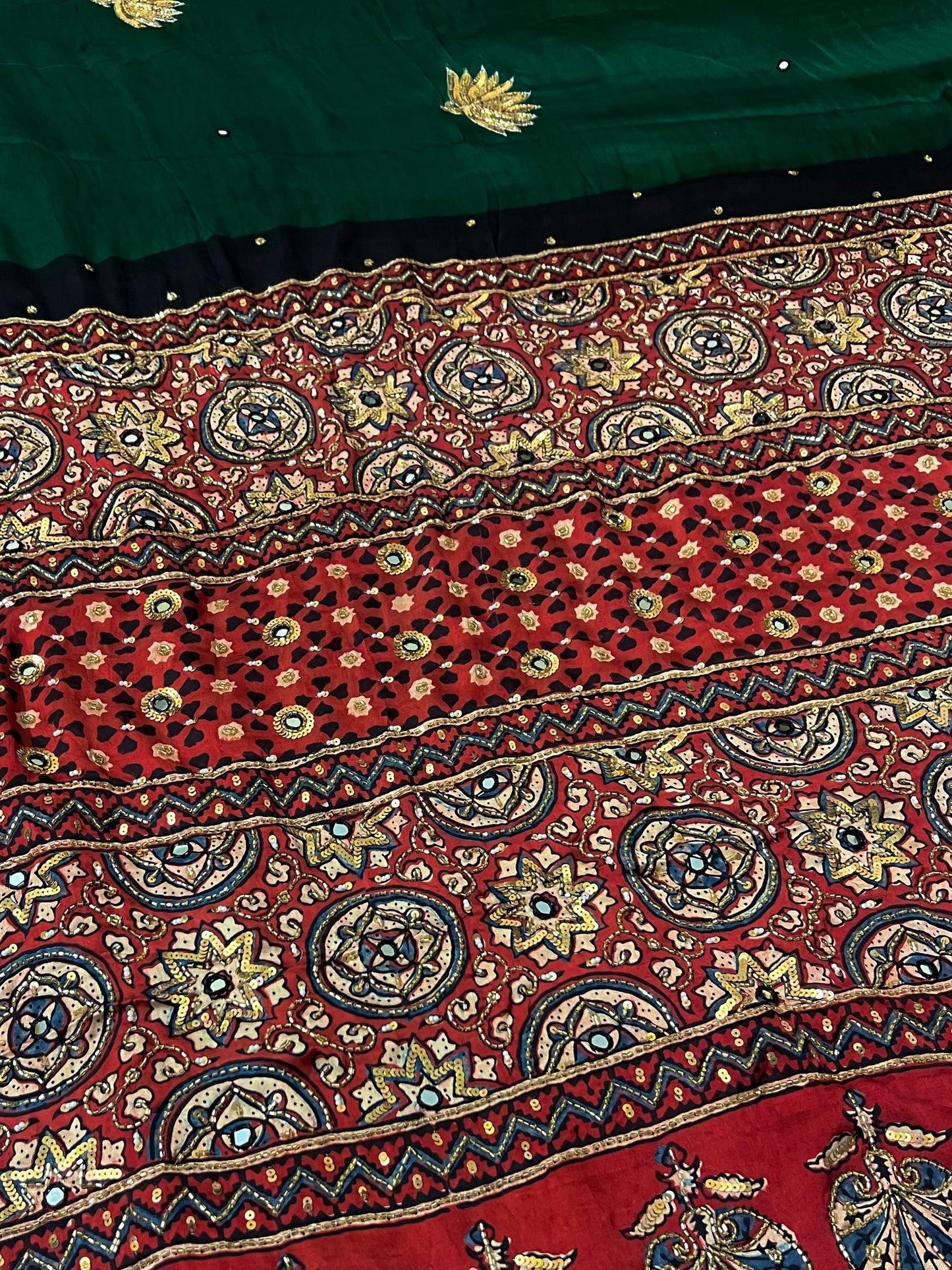 ENCHANTED LOTUS - Pure Modal Ajrakh Hand Embroidered Saree
