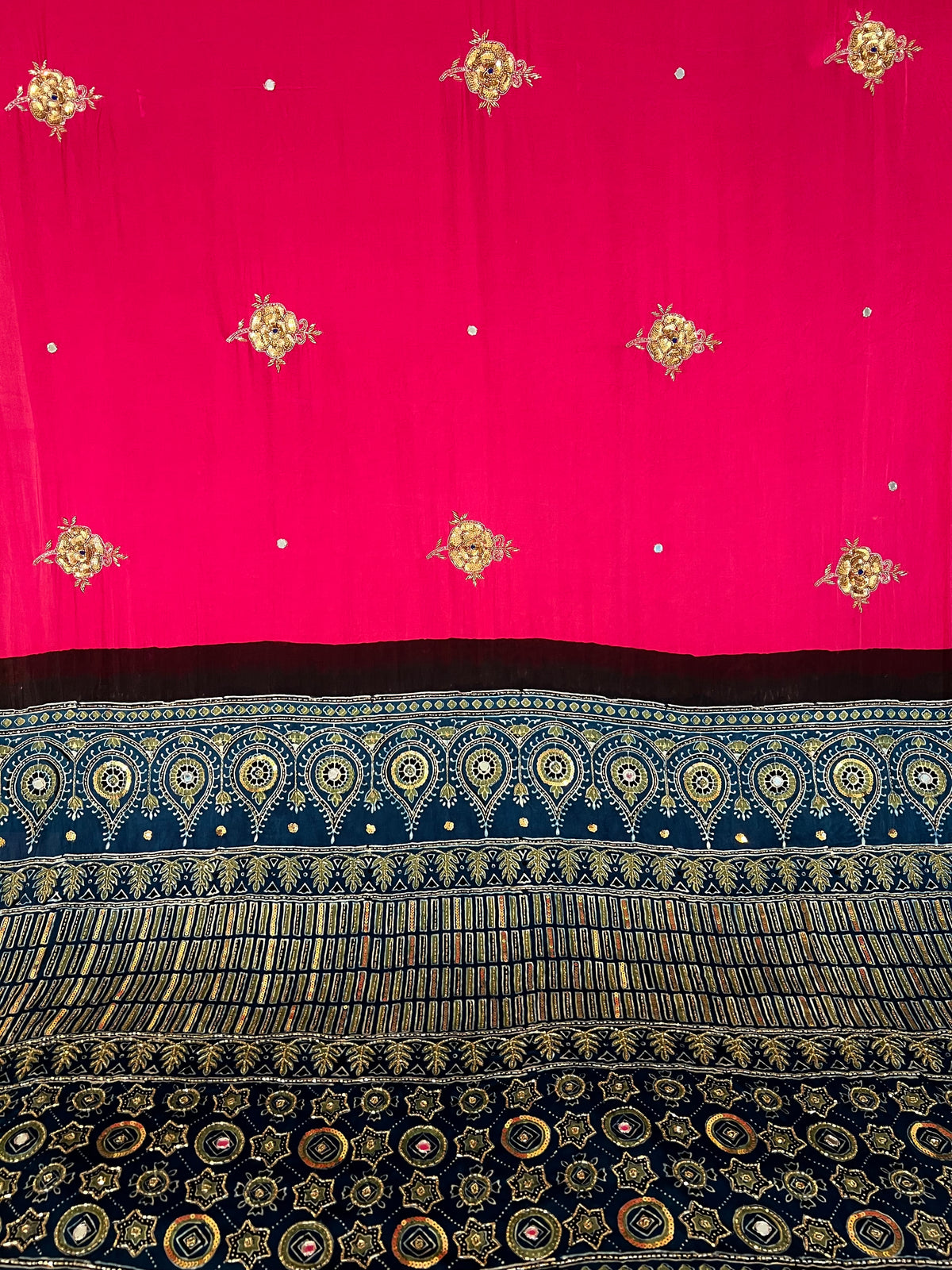 BUBBLEGUM ROSE - Pure Modal Ajrakh Hand Embroidered Saree