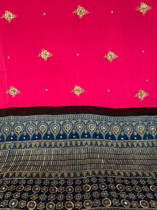 BUBBLEGUM ROSE - Pure Modal Ajrakh Hand Embroidered Saree