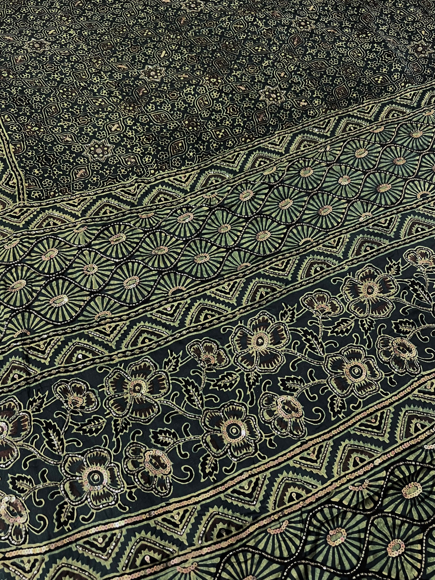 FOREST BLOOM - Pure Modal Ajrakh Hand Embroidered Saree