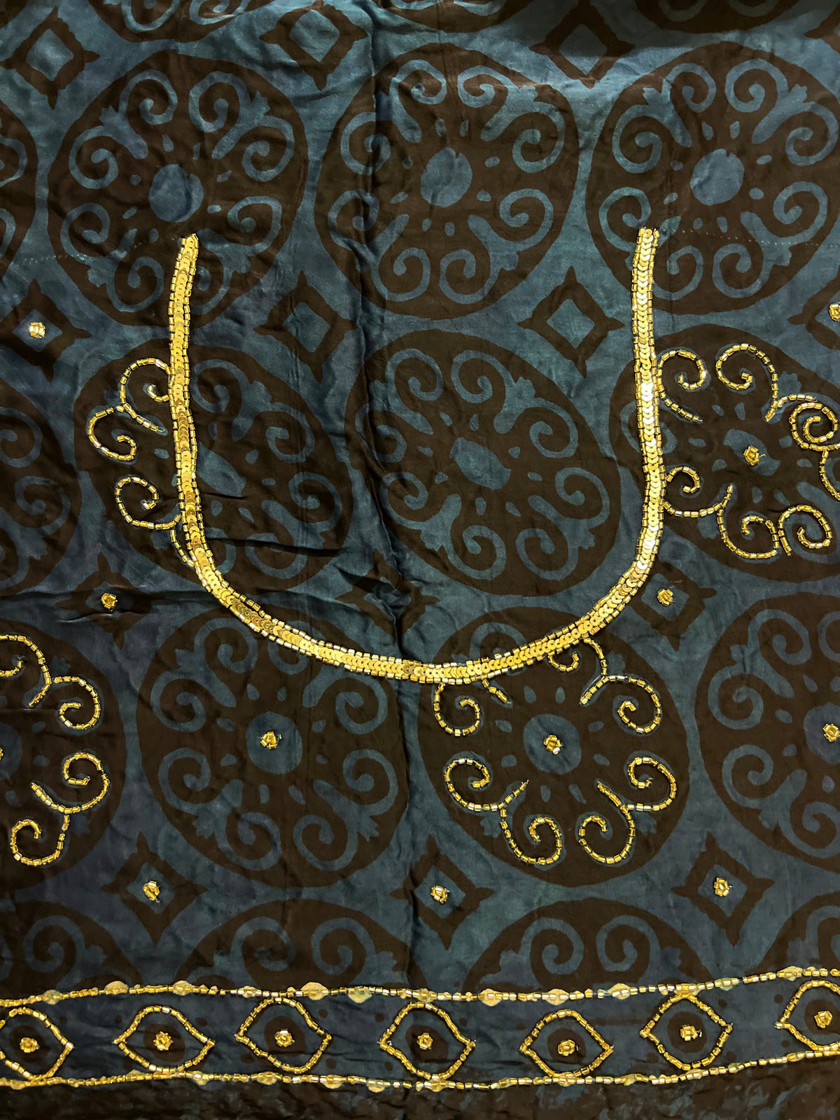 MARINA BLOOM - Pure Modal Ajrakh Hand Embroidered Saree