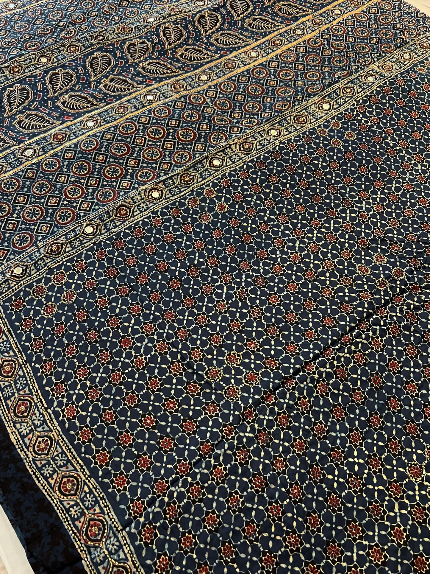 VELVET TIDE - Pure Modal Ajrakh Hand Embroidered Saree