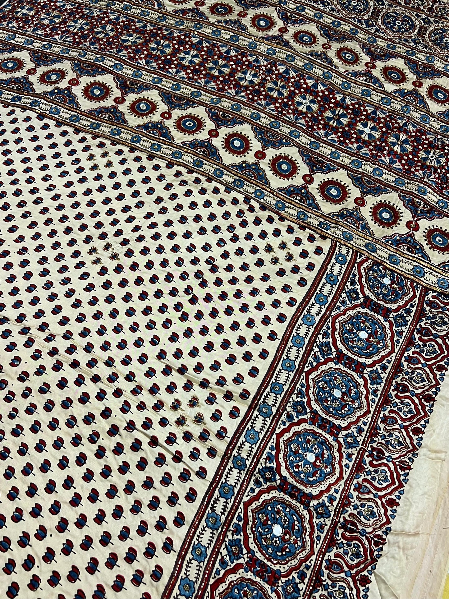 PEARL MUSE - Pure Modal Ajrakh Hand Embroidered Saree