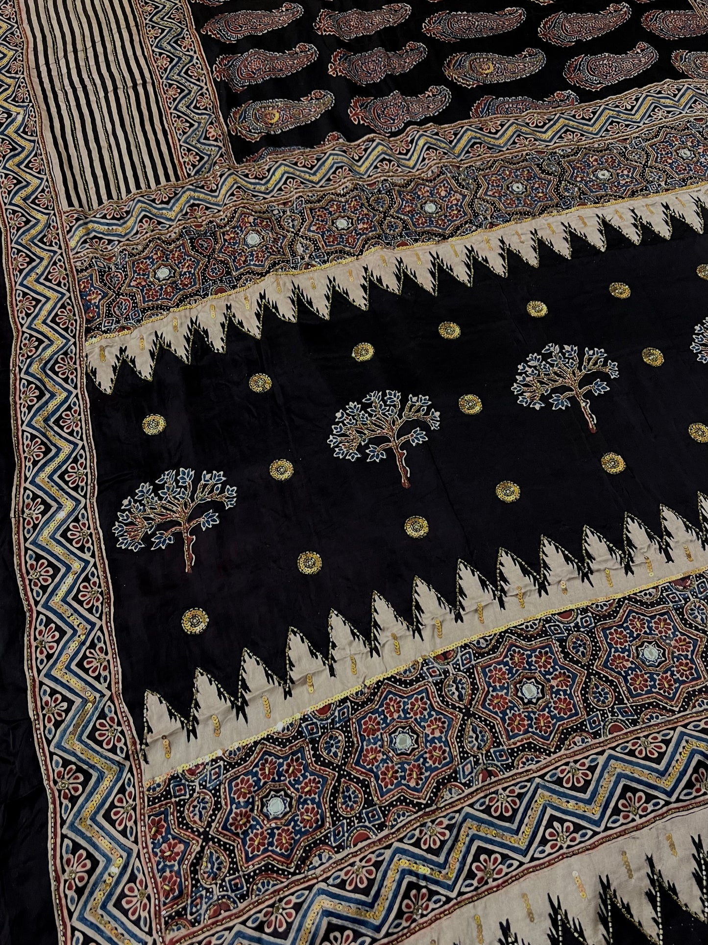 VELVET NIGHT - Pure Modal Ajrakh Hand Embroidered Saree