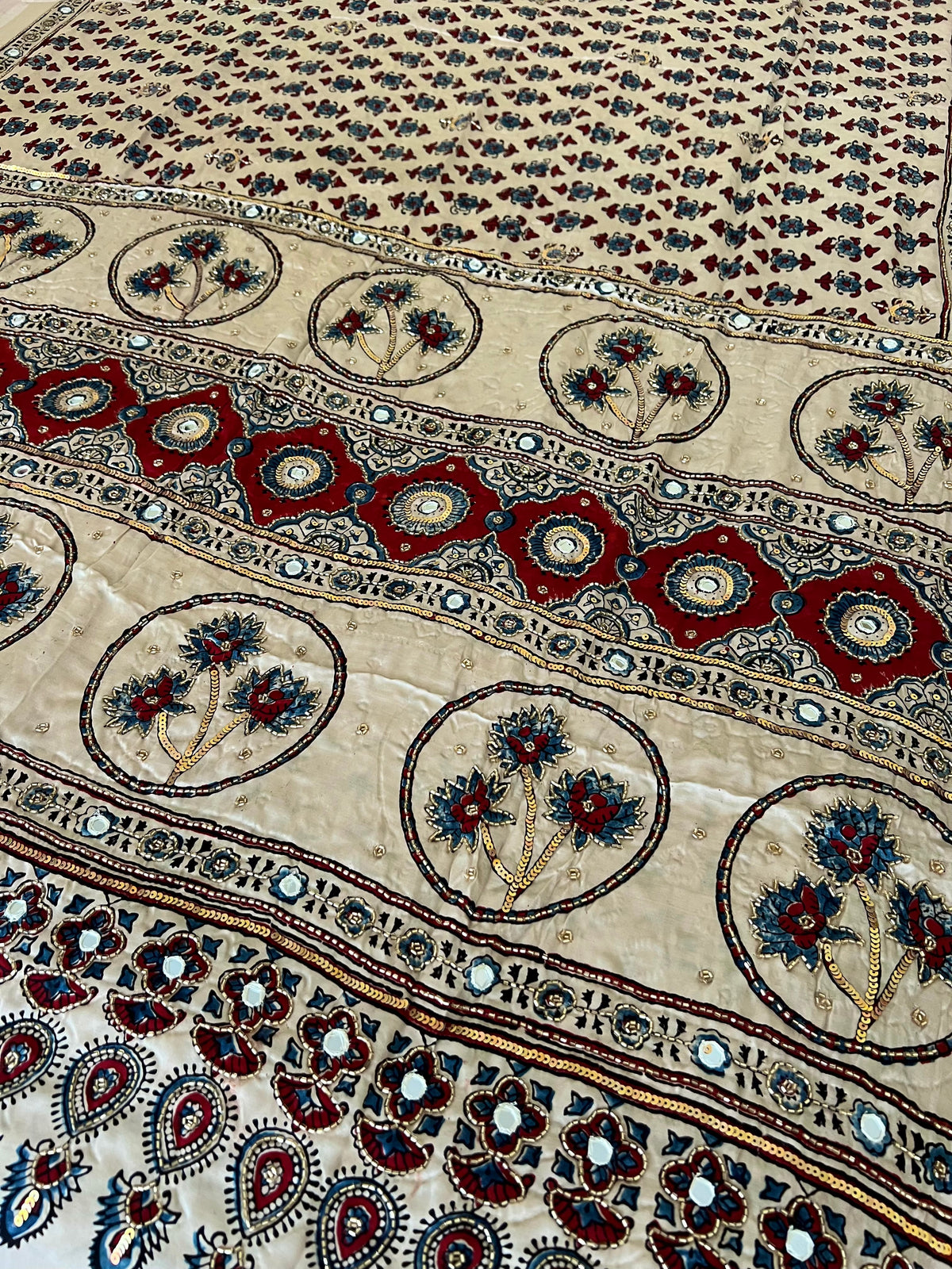 VANILLA VELVET - Pure Modal Ajrakh Hand Embroidered Saree