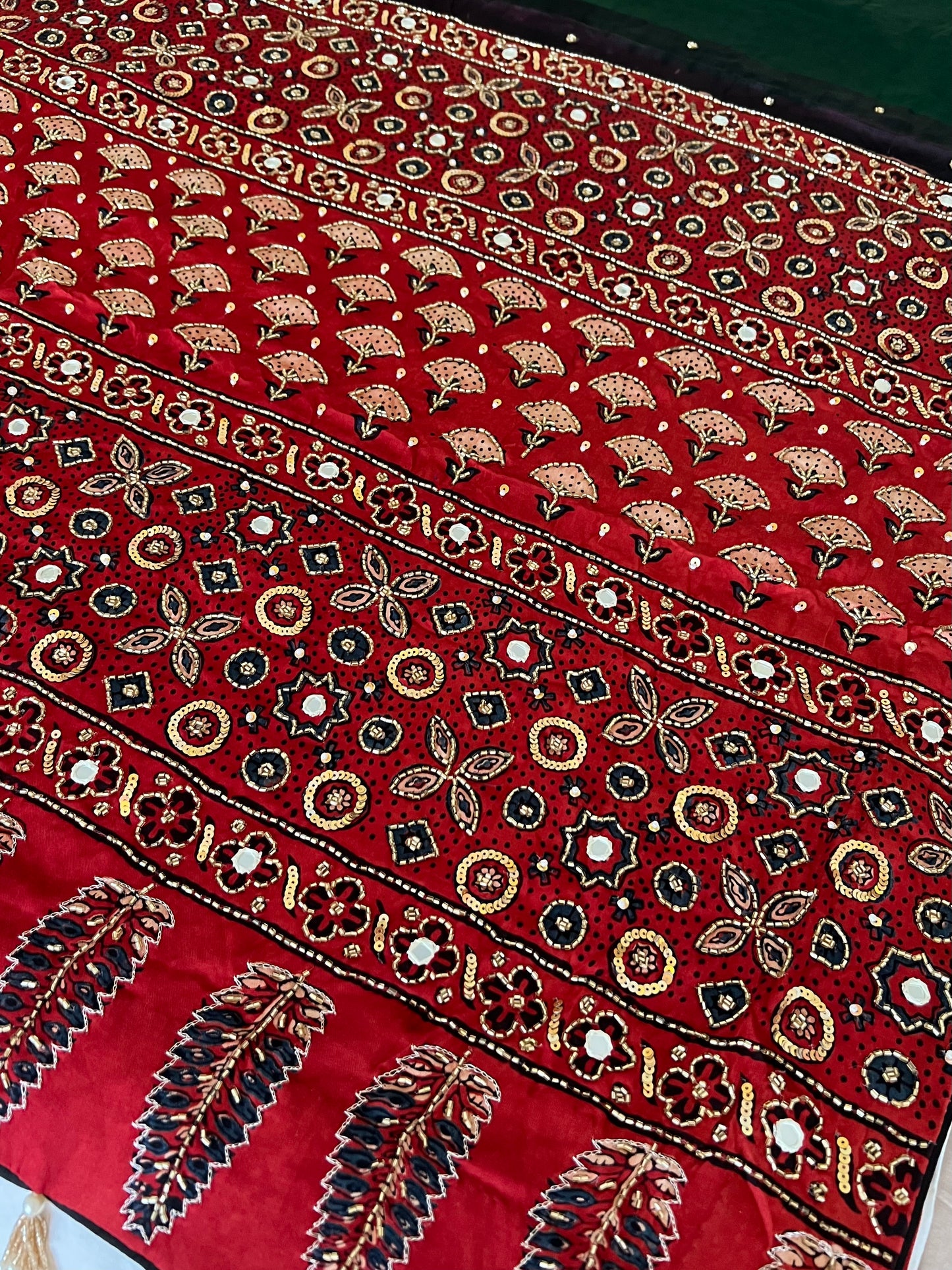 GREEN AFFAIR - Pure Modal Ajrakh Hand Embroidered Saree