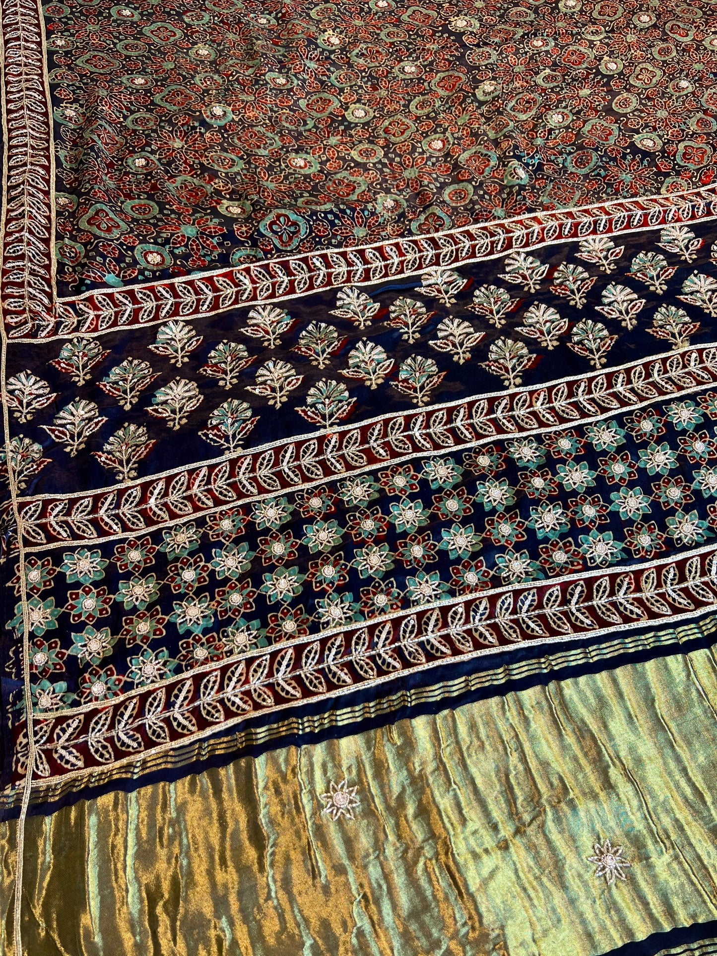 BLUE ROYALE - Pure Modal Ajrakh Hand Embroidered Saree