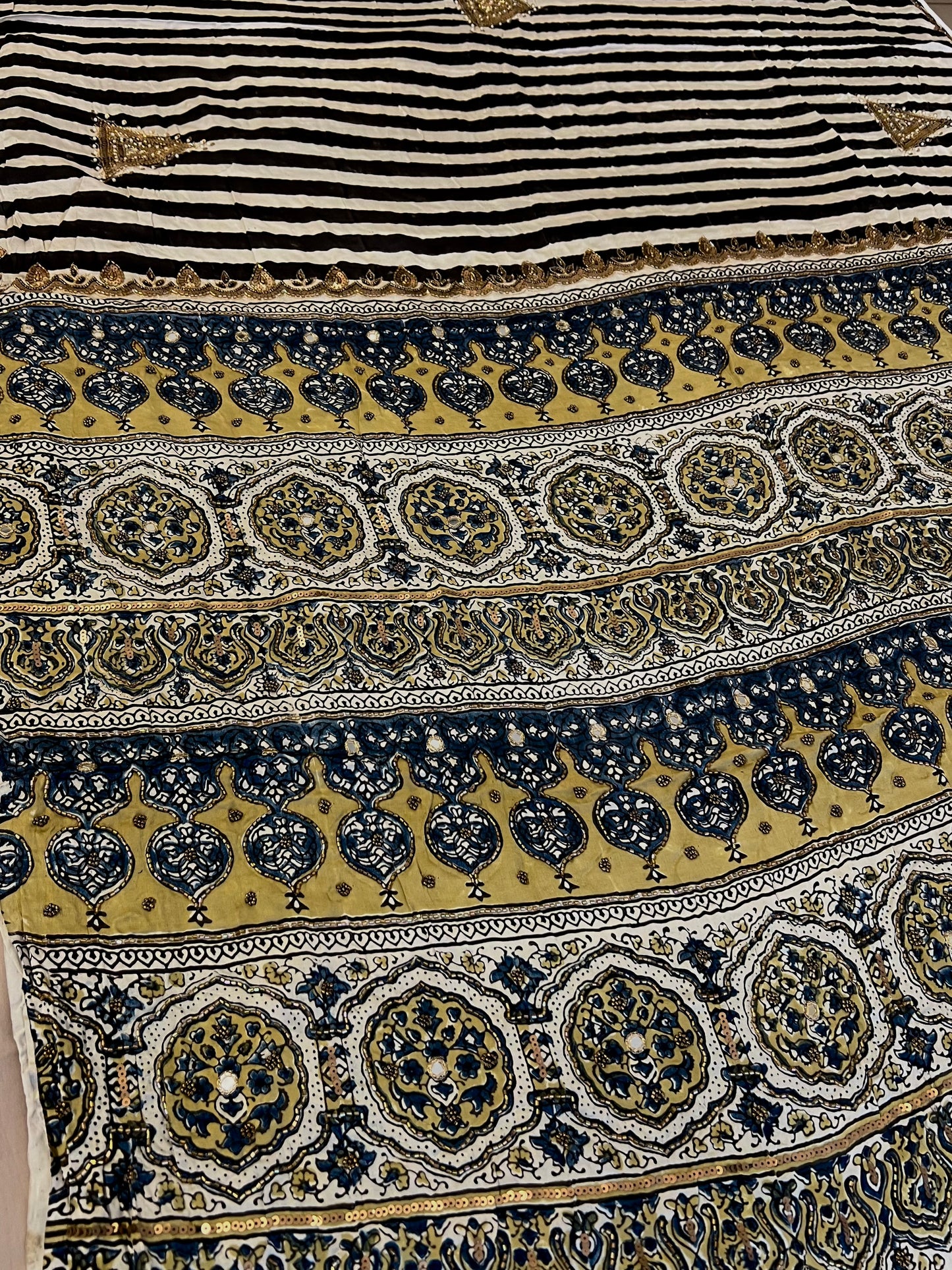 REGAL STRIPES - Pure Modal Ajrakh Hand Embroidered Saree