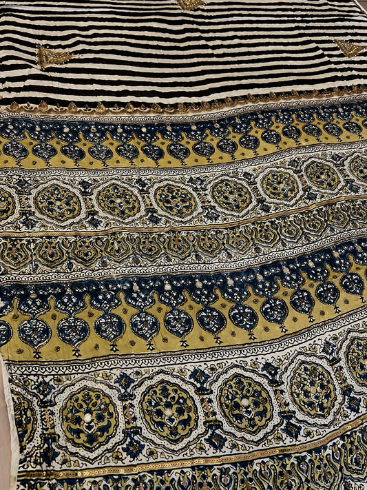 REGAL STRIPES - Pure Modal Ajrakh Hand Embroidered Saree