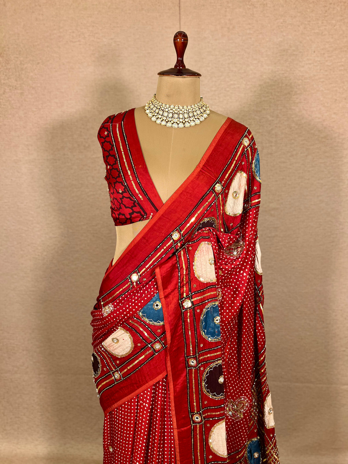JEWEL MUSE - Pure Modal Ajrakh Hand Embroidered Saree