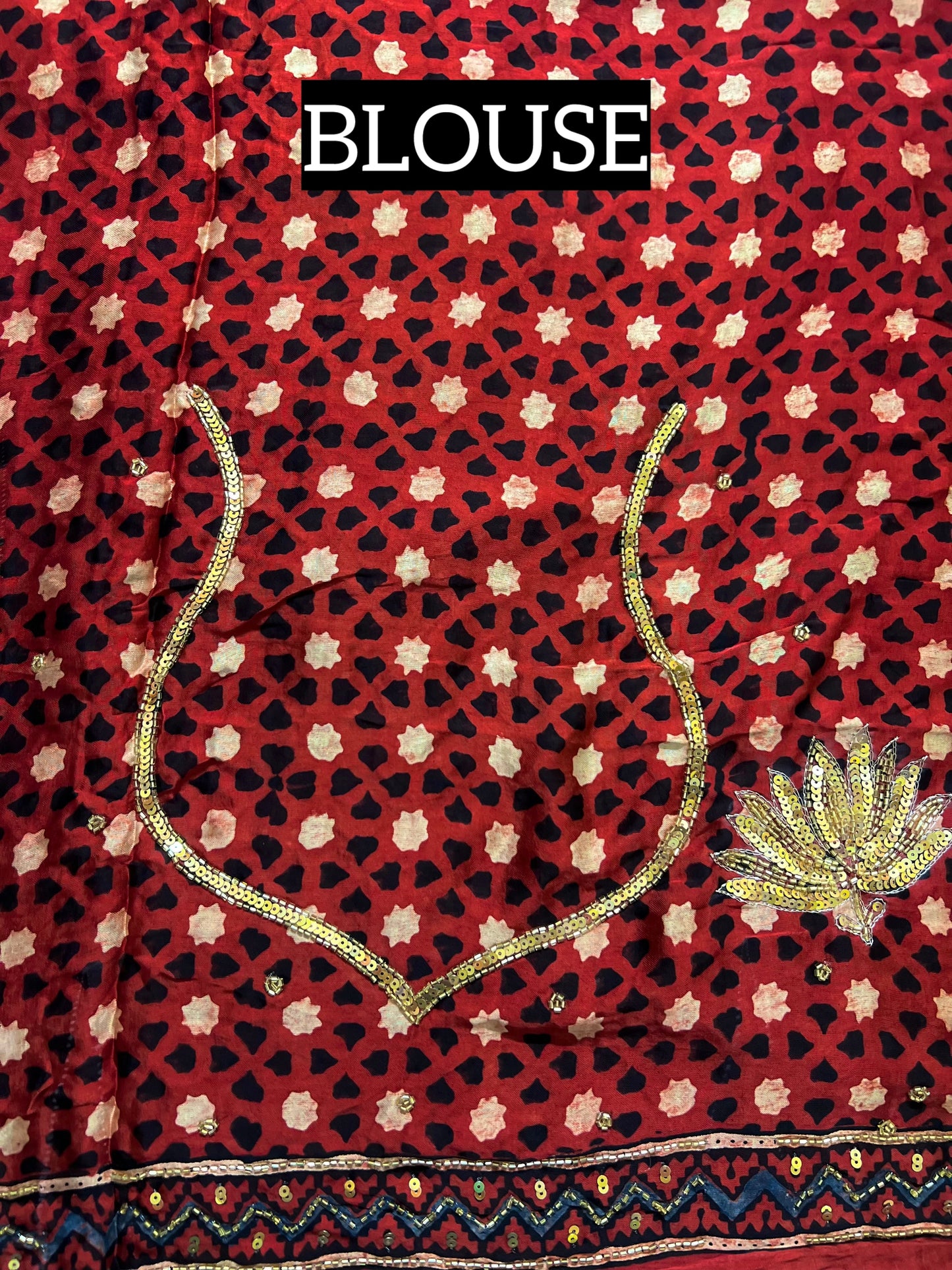 ENCHANTED LOTUS - Pure Modal Ajrakh Hand Embroidered Saree