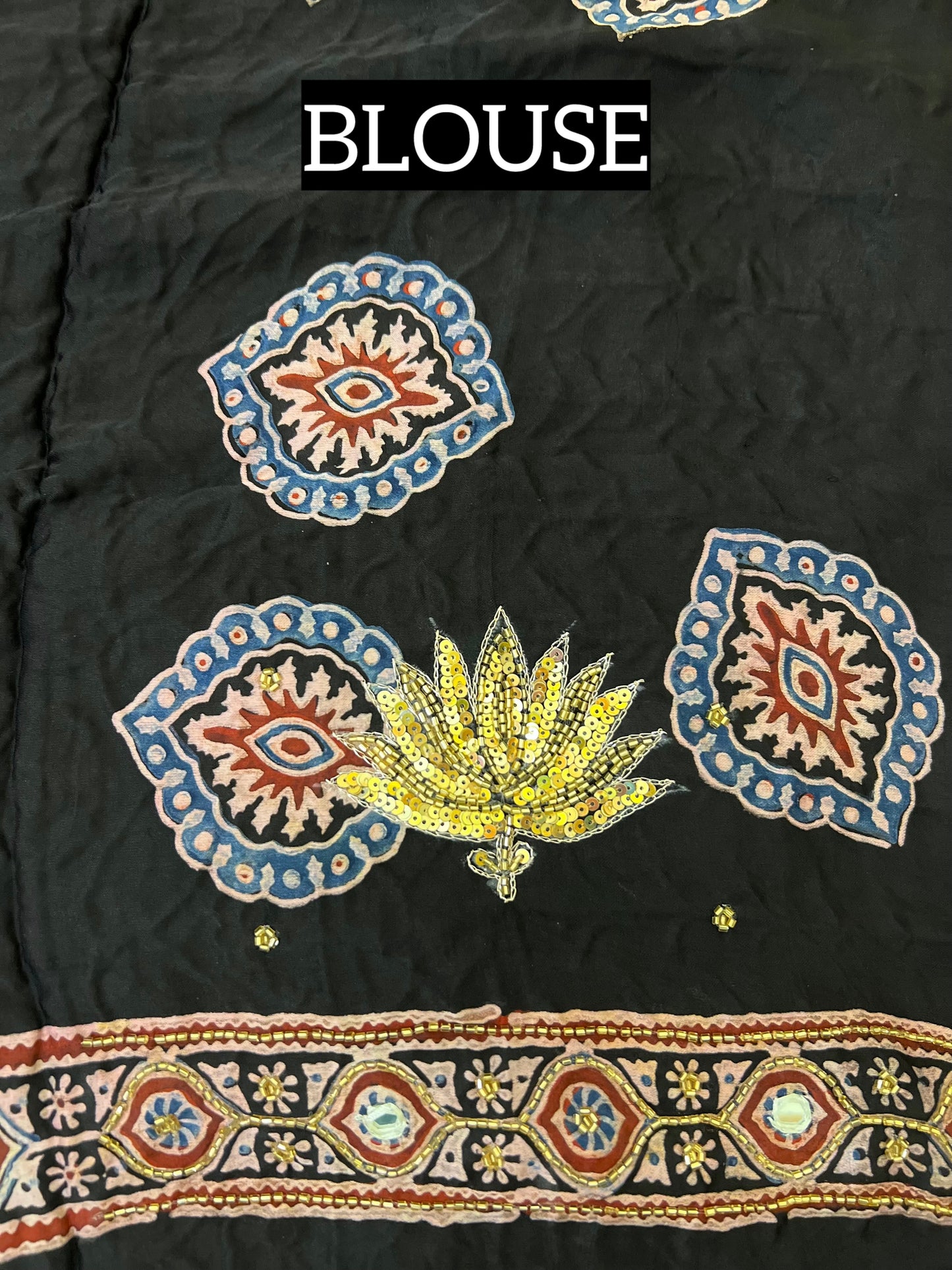 MYSTIC LOTUS - Pure Modal Ajrakh Hand Embroidered Saree