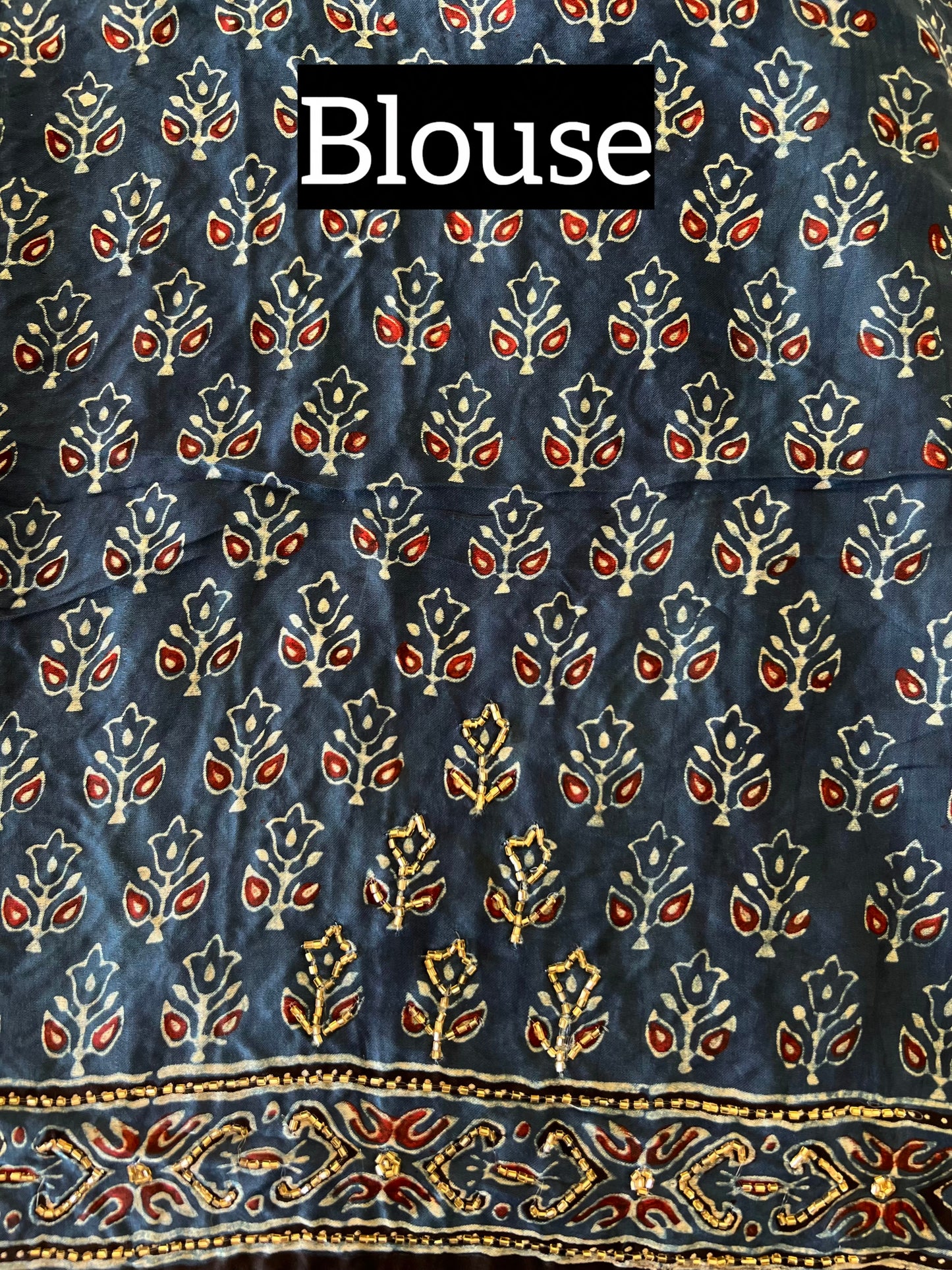 IRIS GARDEN - Pure Modal Ajrakh Hand Embroidered Saree