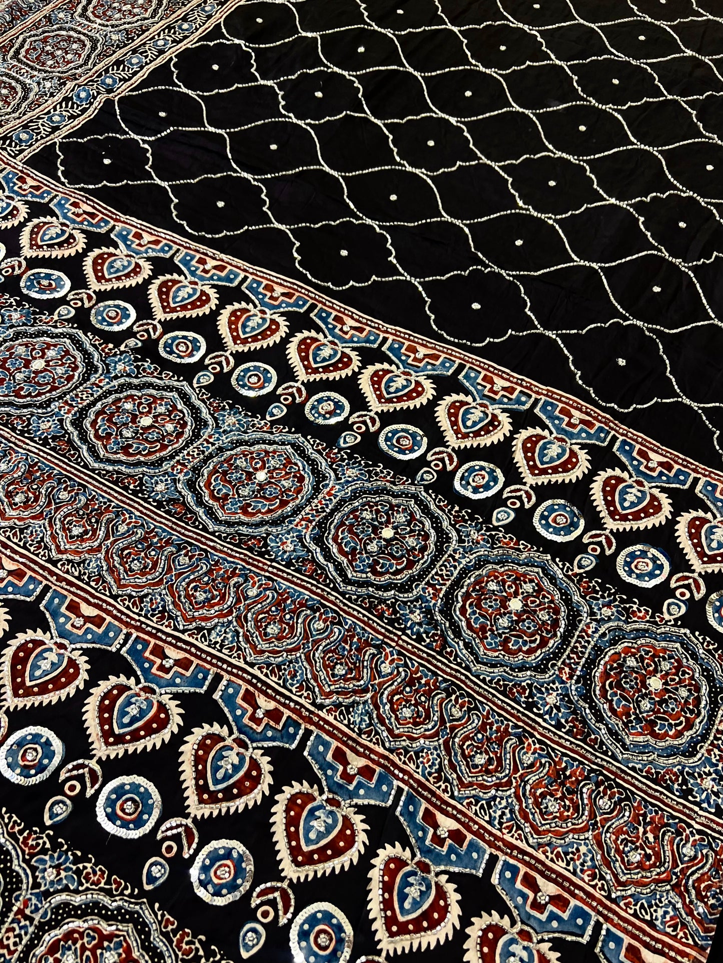 STARRY NIGHT - Pure Modal Ajrakh Hand Embroidered Saree
