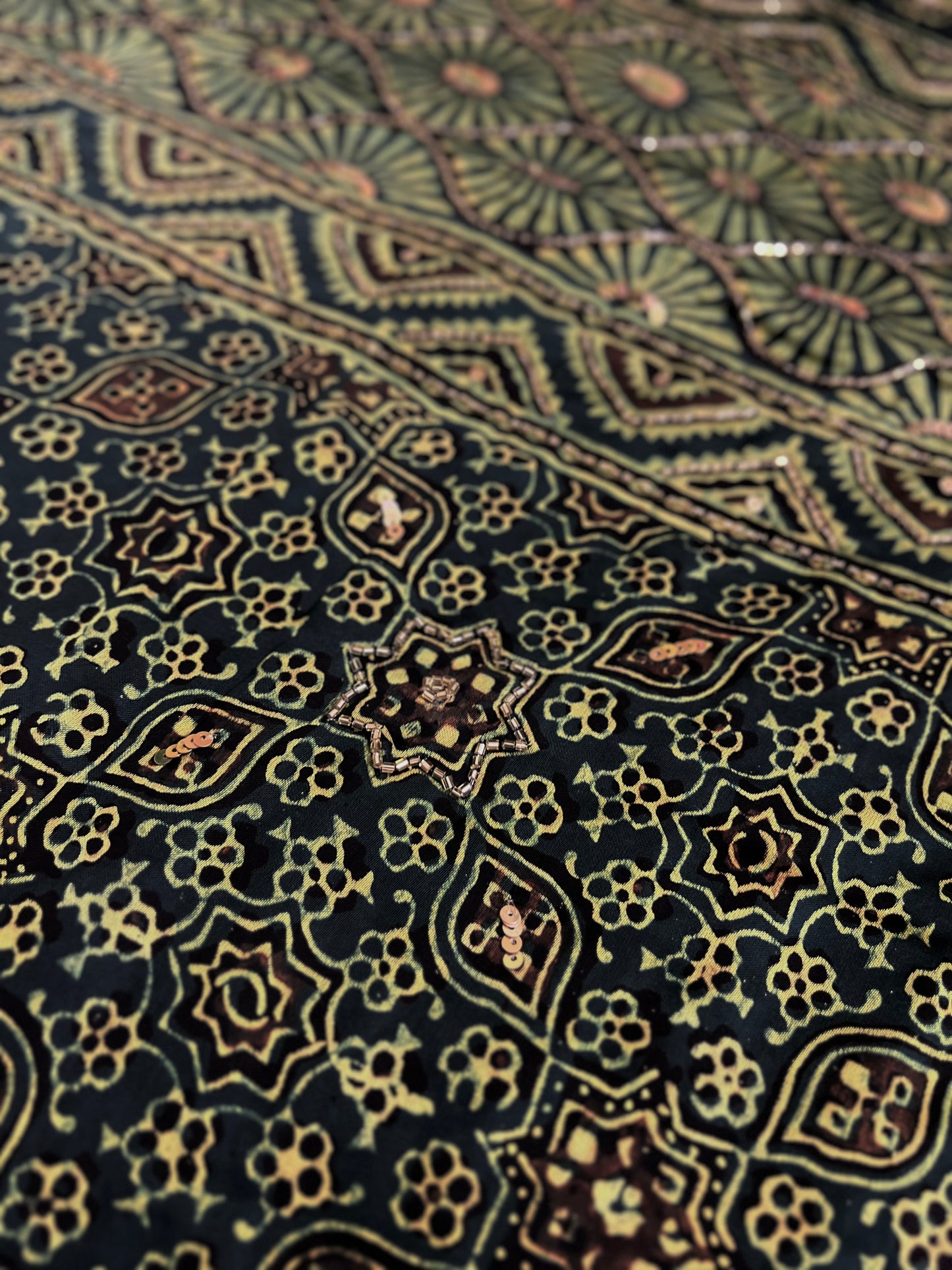 FOREST BLOOM - Pure Modal Ajrakh Hand Embroidered Saree