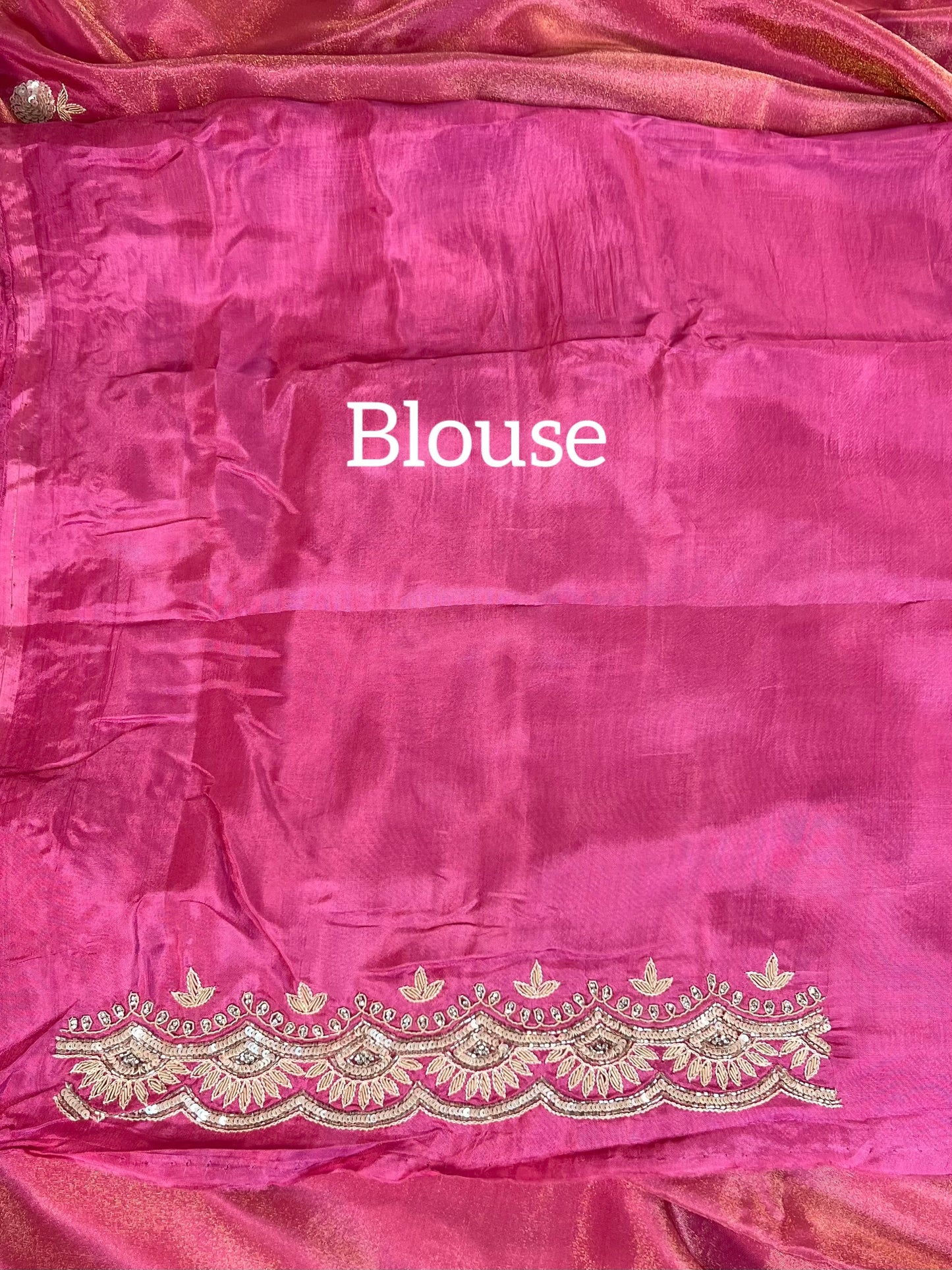 Pink Zardosi Embroidered Tissue Designer Saree with Unstitched Blouse