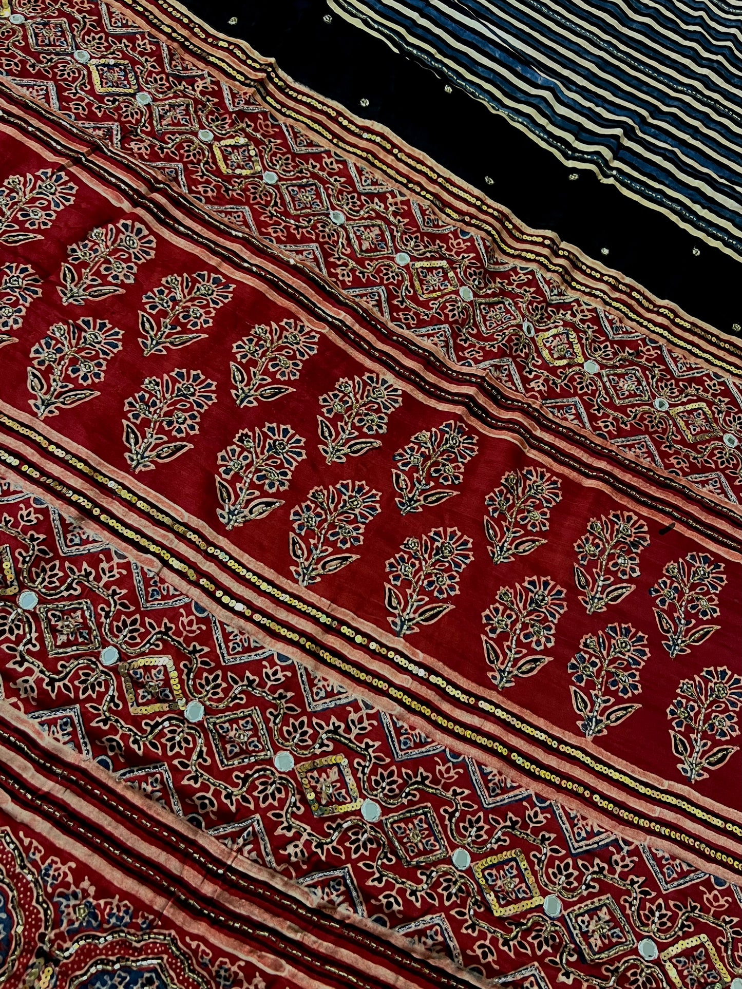 RUBY HORIZON - Pure Modal Ajrakh Hand Embroidered Saree