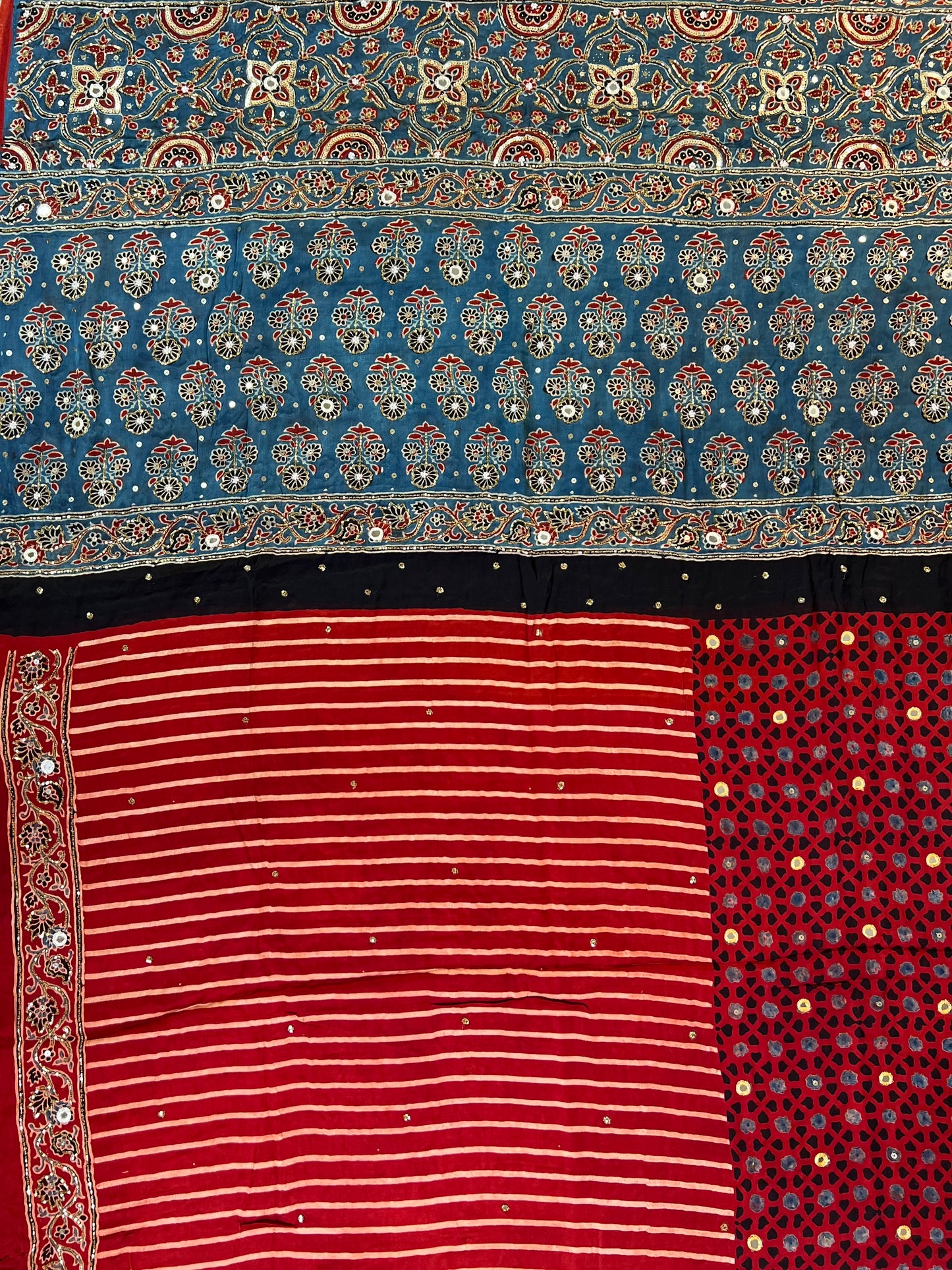 VERMILLION TIDE - Pure Modal Ajrakh Hand Embroidered Saree