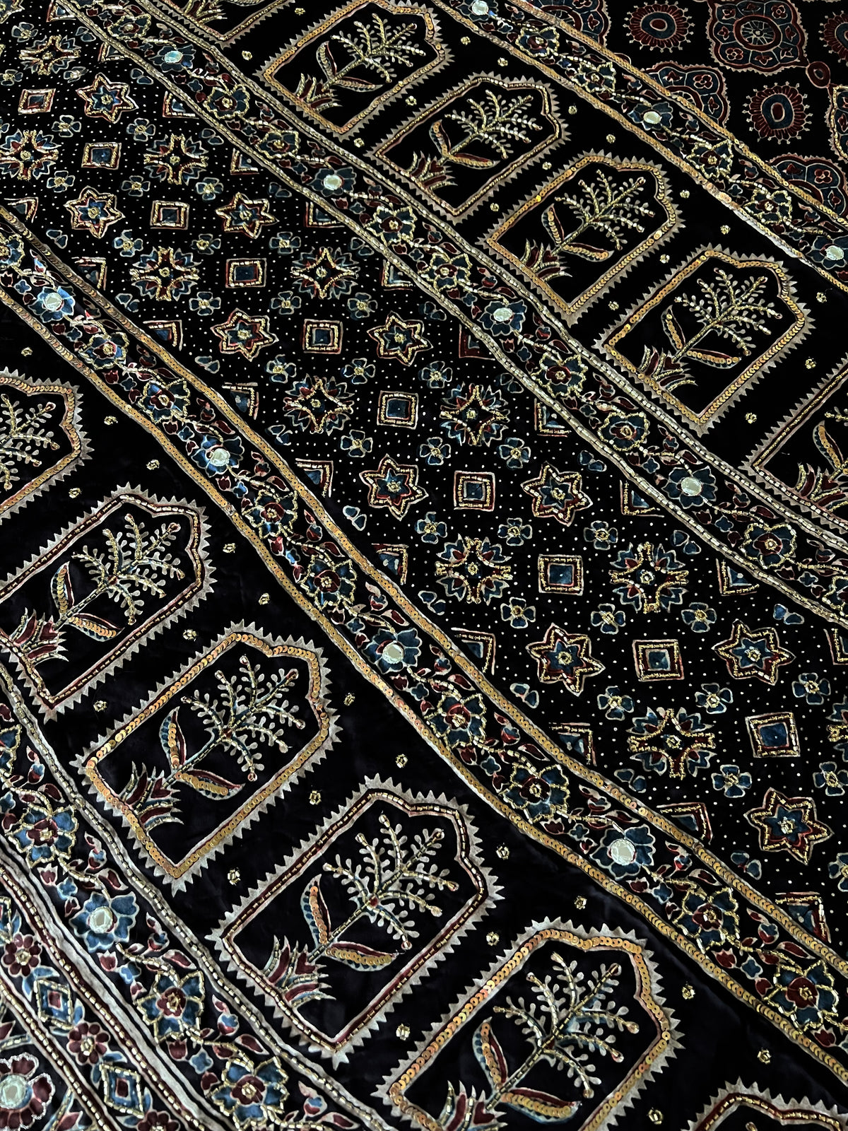 NIGHT SYMPHONY - Pure Modal Ajrakh Hand Embroidered Saree