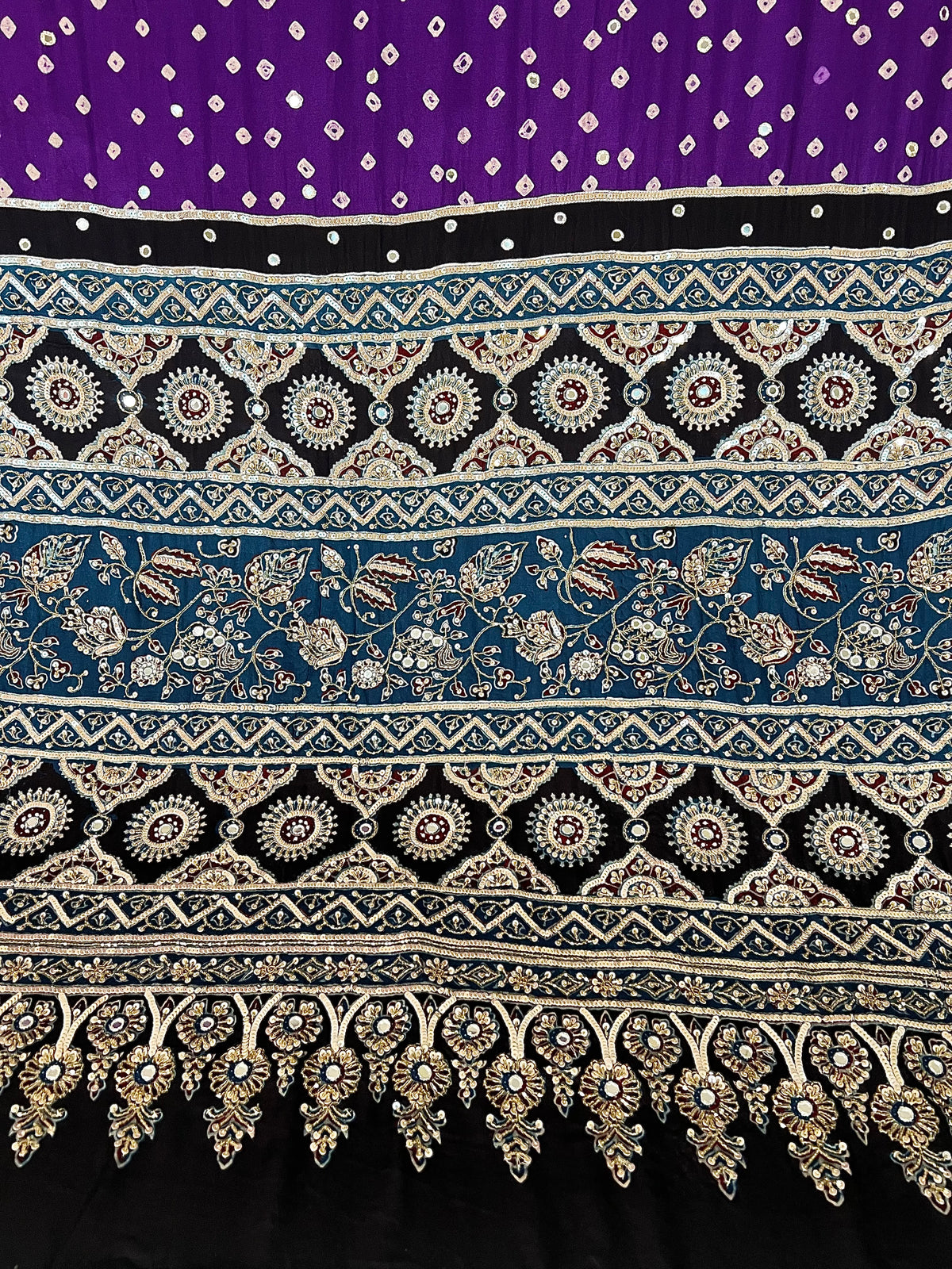 PURPLE ROYALE BANDHANI - Pure Modal Bandhani Ajrakh Hand Embroidered Saree