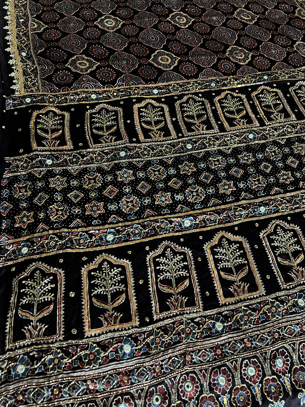 NIGHT SYMPHONY - Pure Modal Ajrakh Hand Embroidered Saree