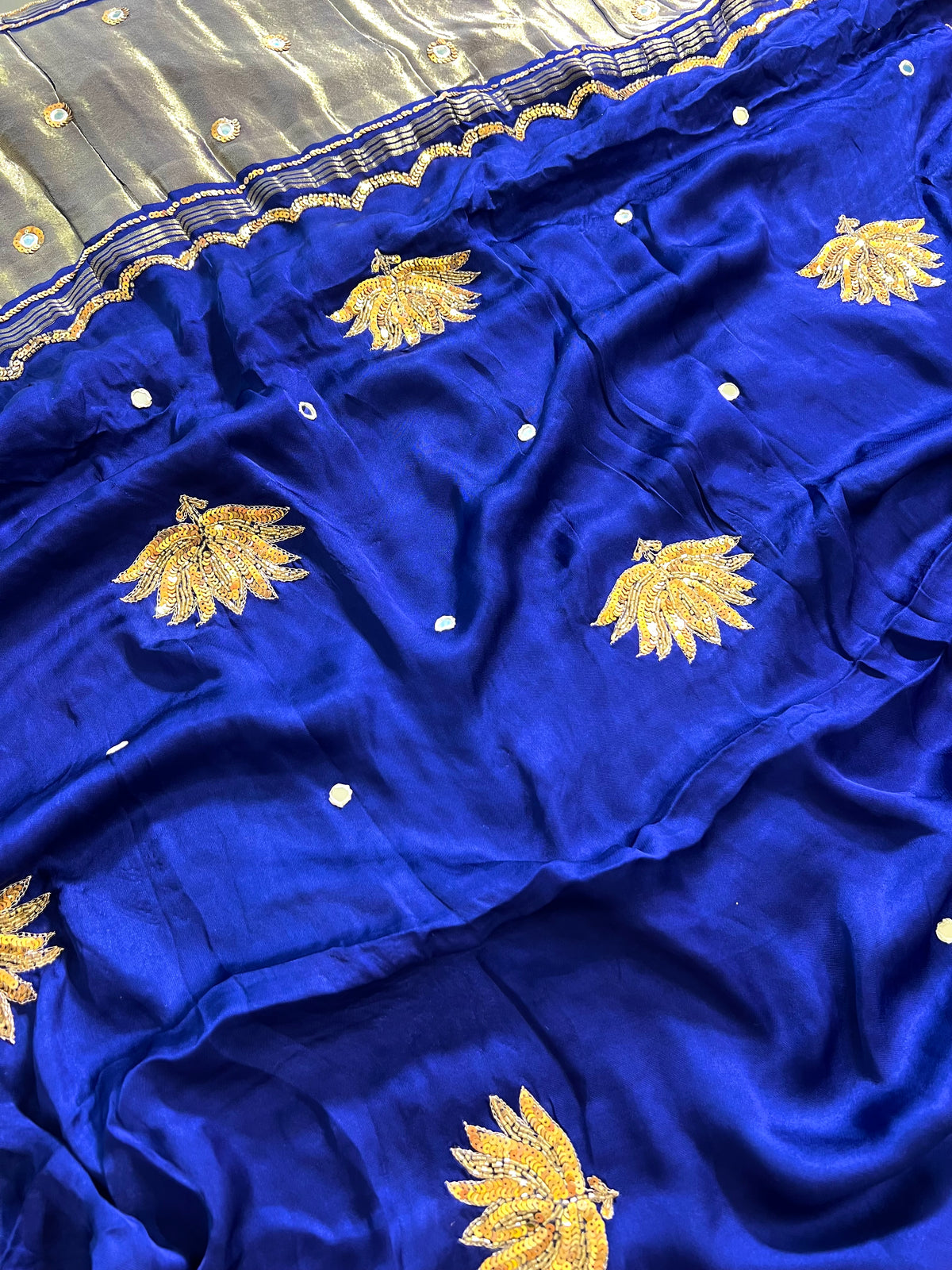 SAPPHIRE LOTUS - Pure Modal Hand Embroidered Saree with Tassels