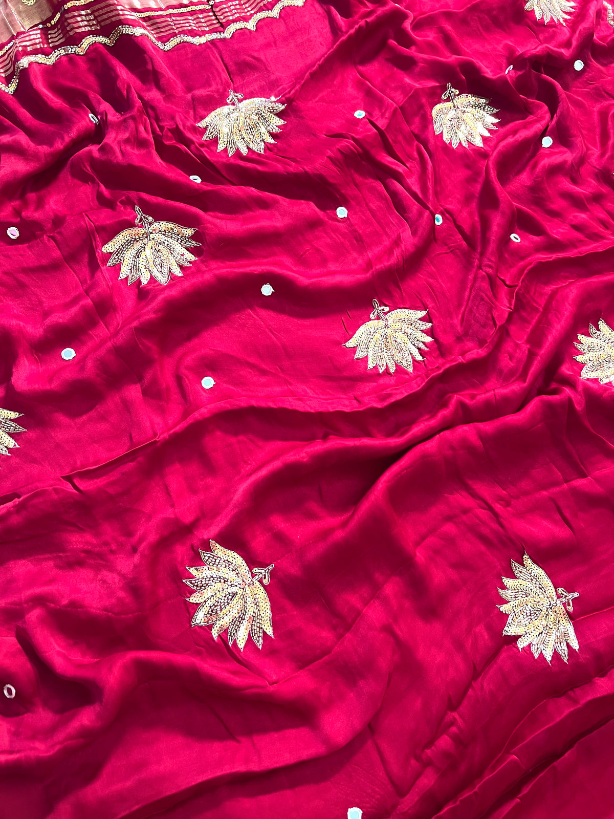RUBY LOTUS - Pure Modal Hand Embroidered Saree with Tassels