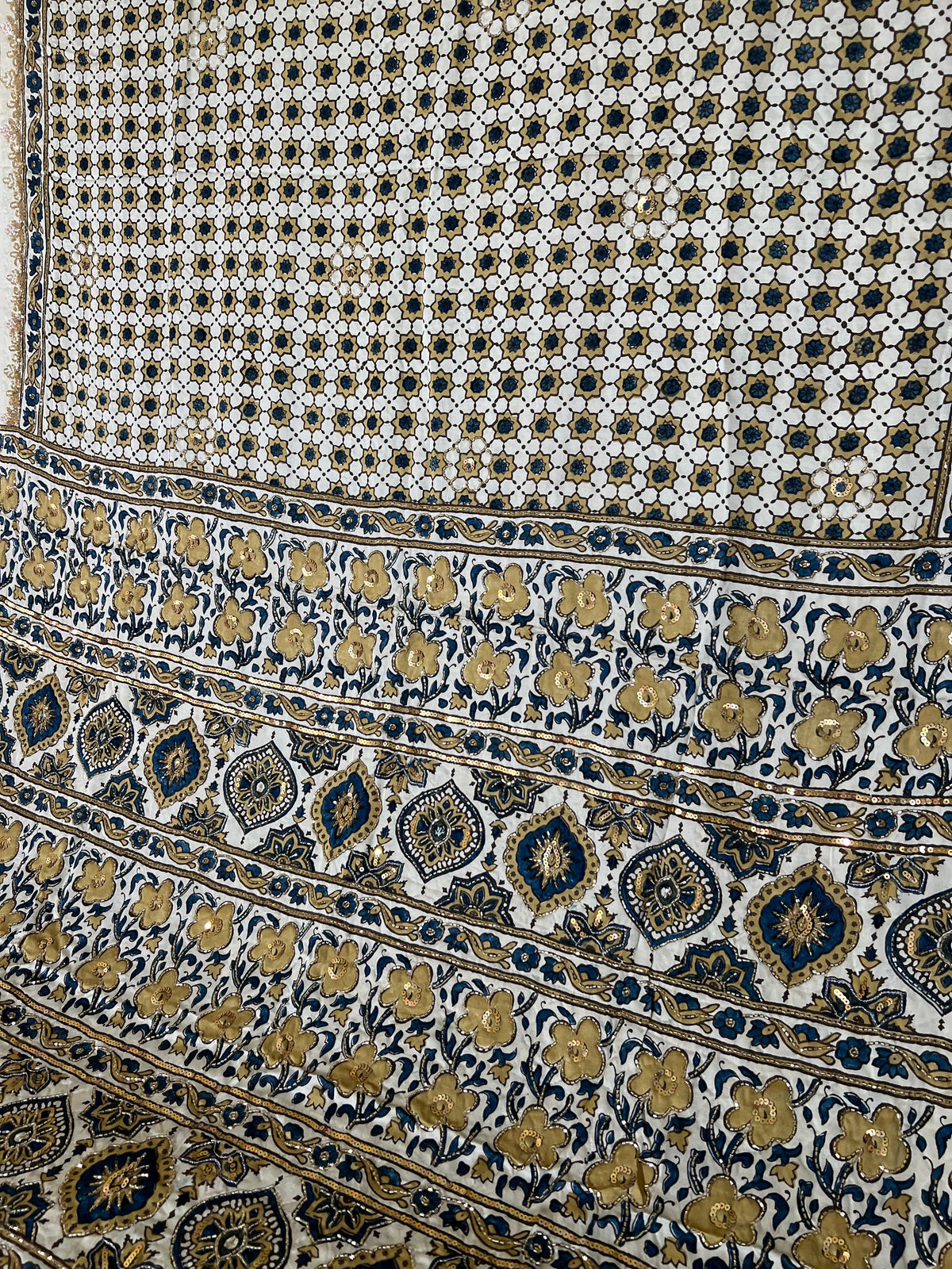 CLOUD JASMINE - Pure Modal Ajrakh Hand Embroidered Saree