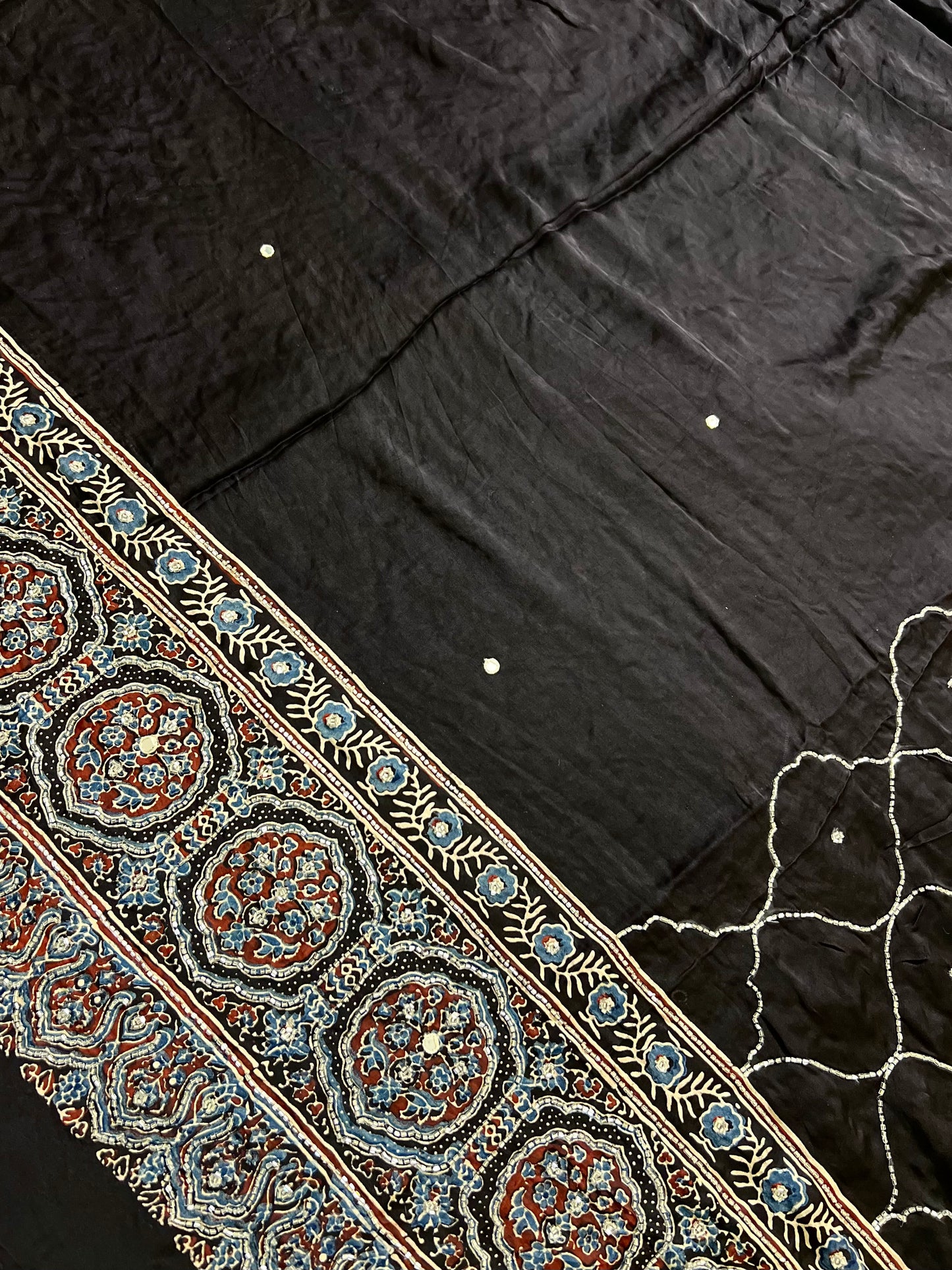 STARRY NIGHT - Pure Modal Ajrakh Hand Embroidered Saree