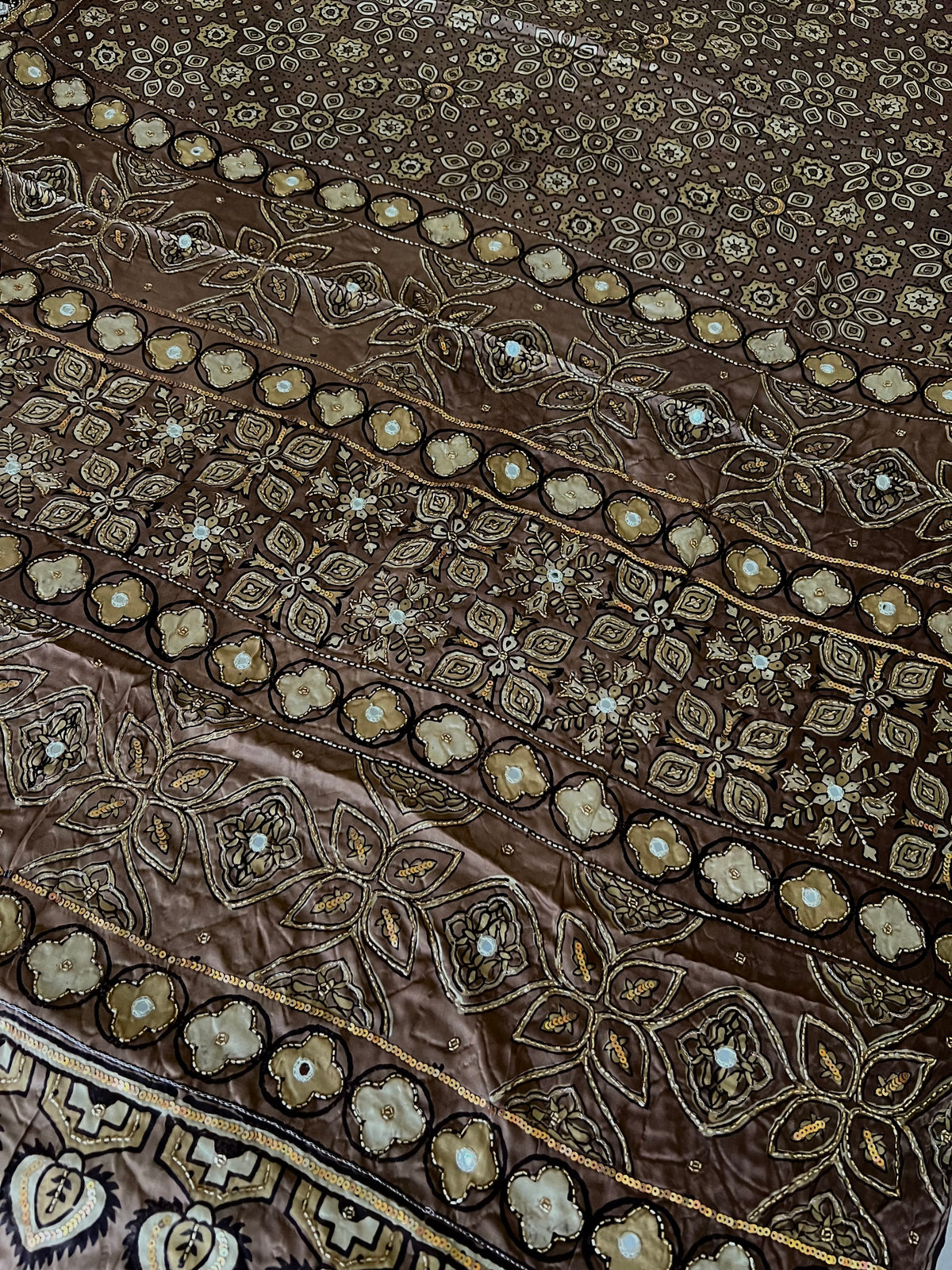 MOCHA BLOOM - Pure Modal Ajrakh Hand Embroidered Saree