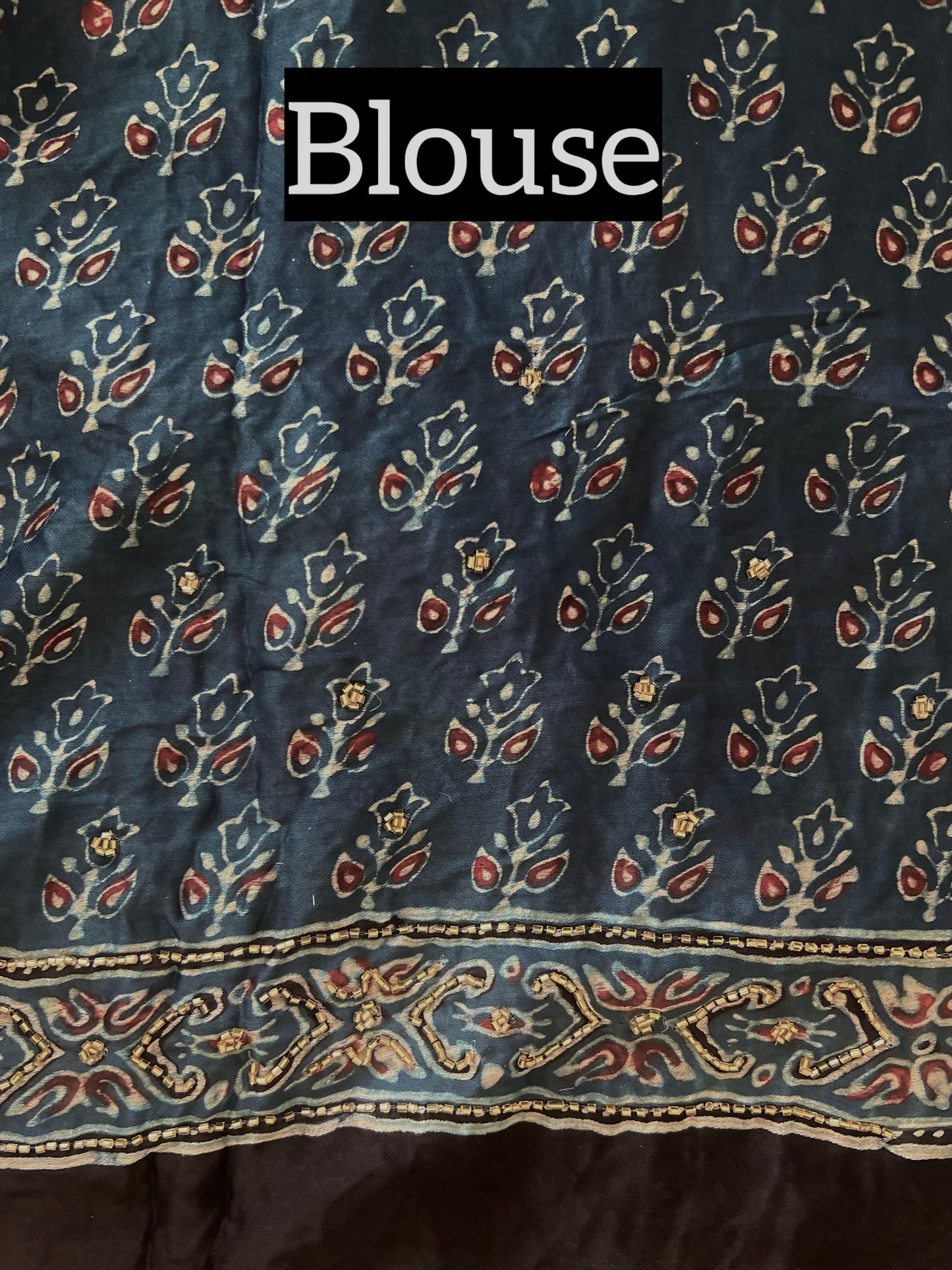 INDIGO GARDEN - Pure Modal Ajrakh Hand Embroidered Saree
