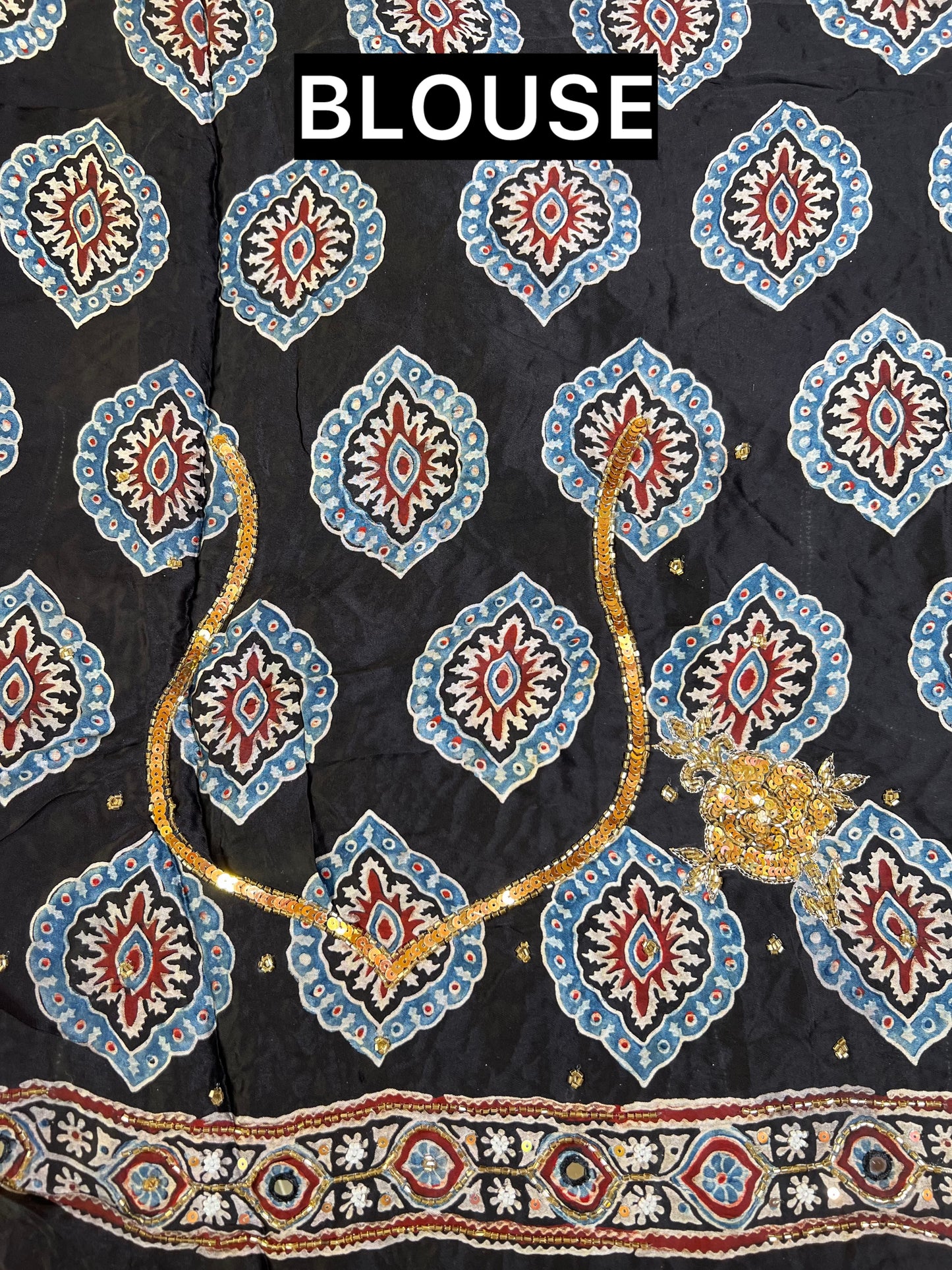 RANI ROSE - Pure Modal Ajrakh Hand Embroidered Saree