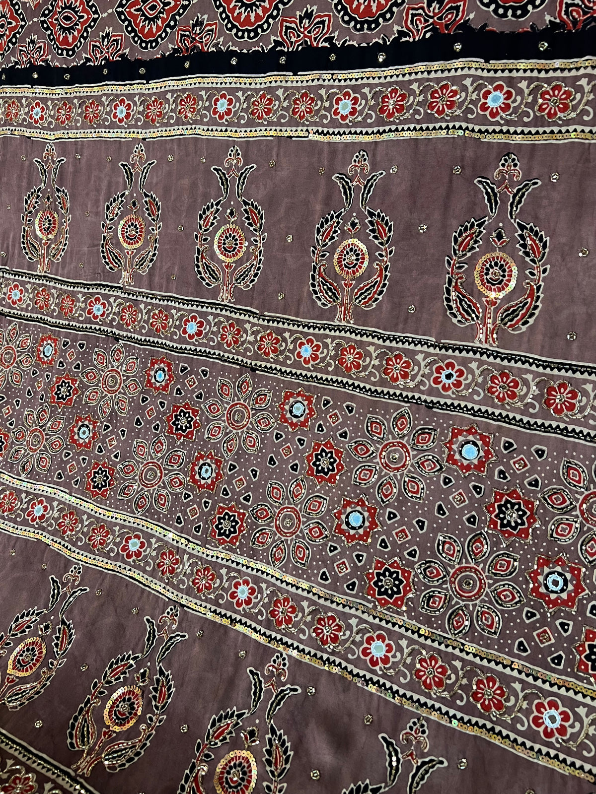 CHESTNUT DREAM - Pure Modal Ajrakh Hand Embroidered Saree