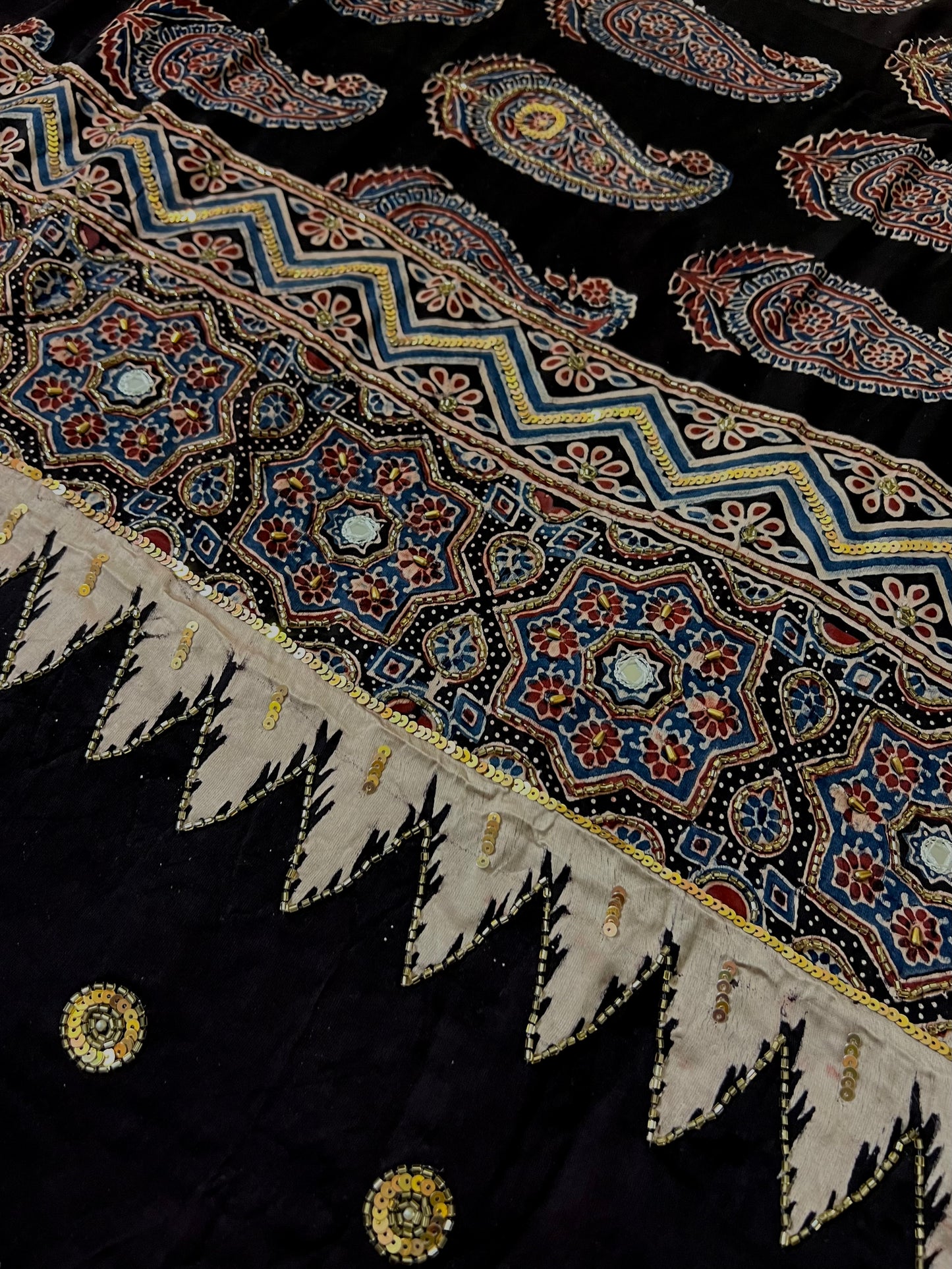 VELVET NIGHT - Pure Modal Ajrakh Hand Embroidered Saree