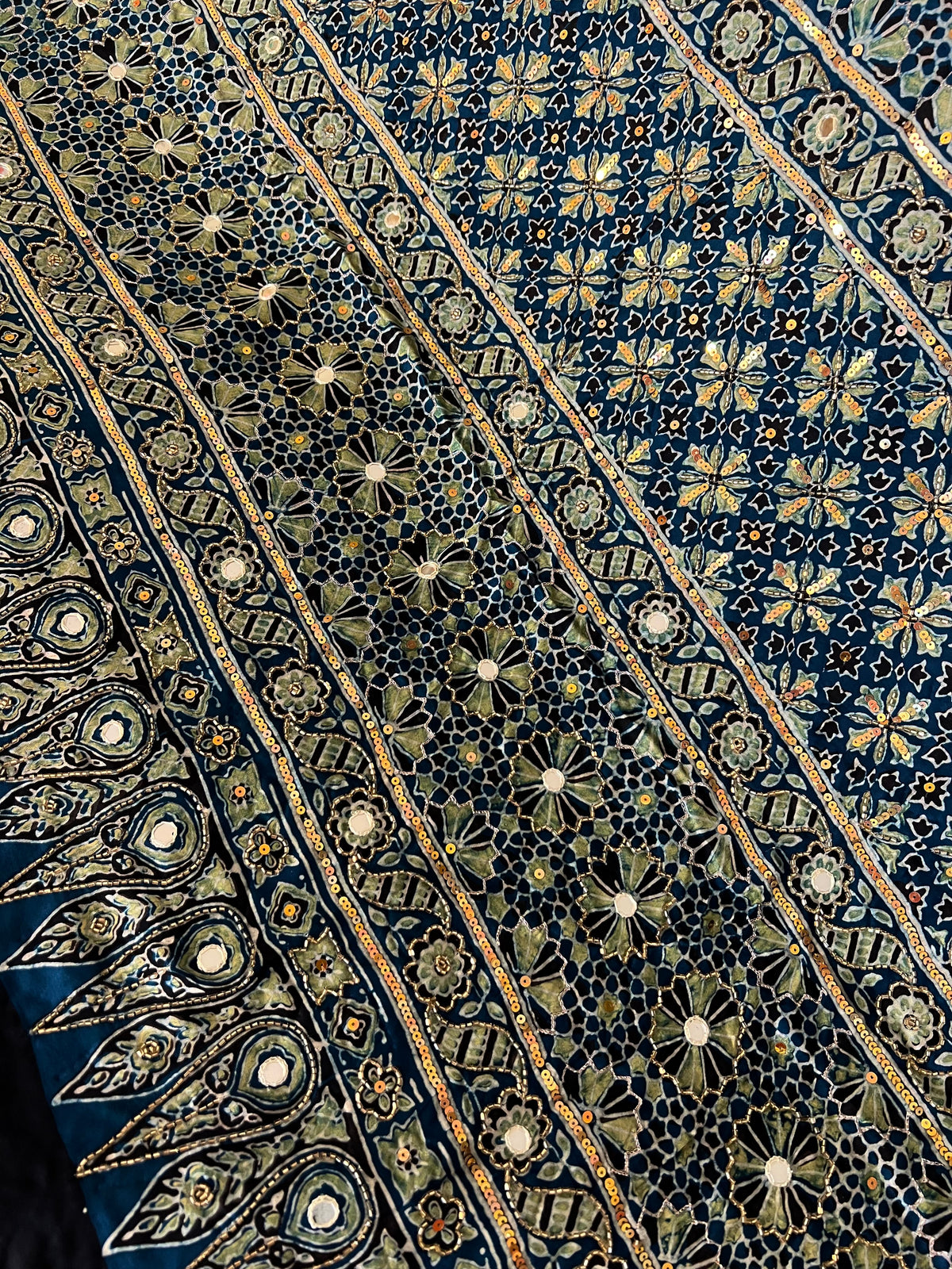 AQUAMARINE MUSE - Pure Modal Ajrakh Hand Embroidered Saree