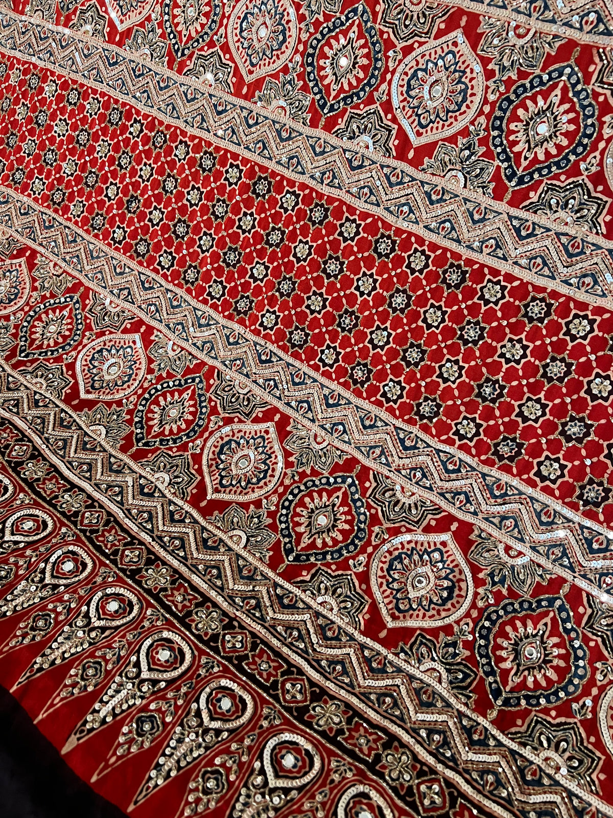 GLITTER AFFAIR - Pure Modal Ajrakh Hand Embroidered Saree