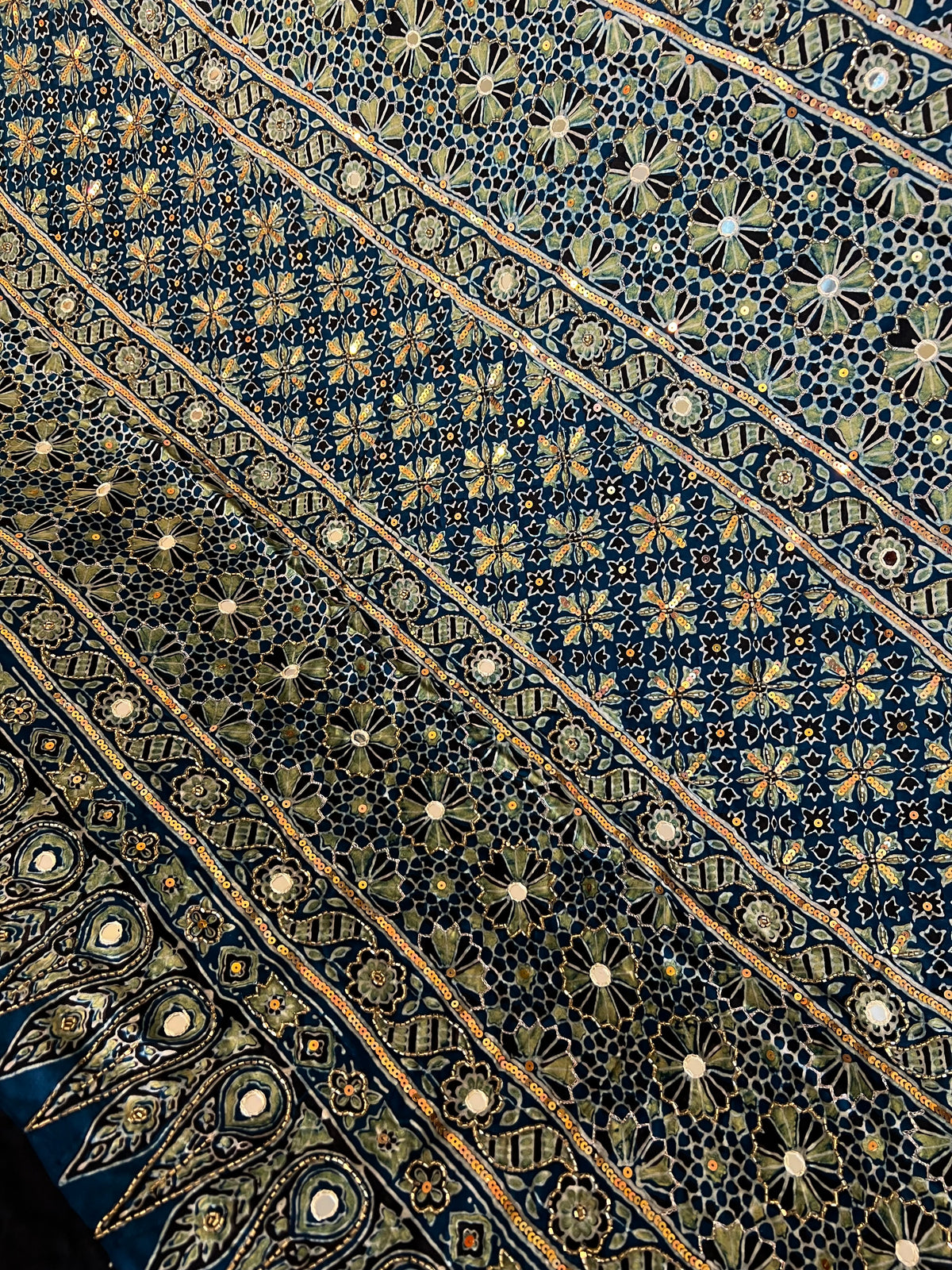 AQUAMARINE MUSE - Pure Modal Ajrakh Hand Embroidered Saree