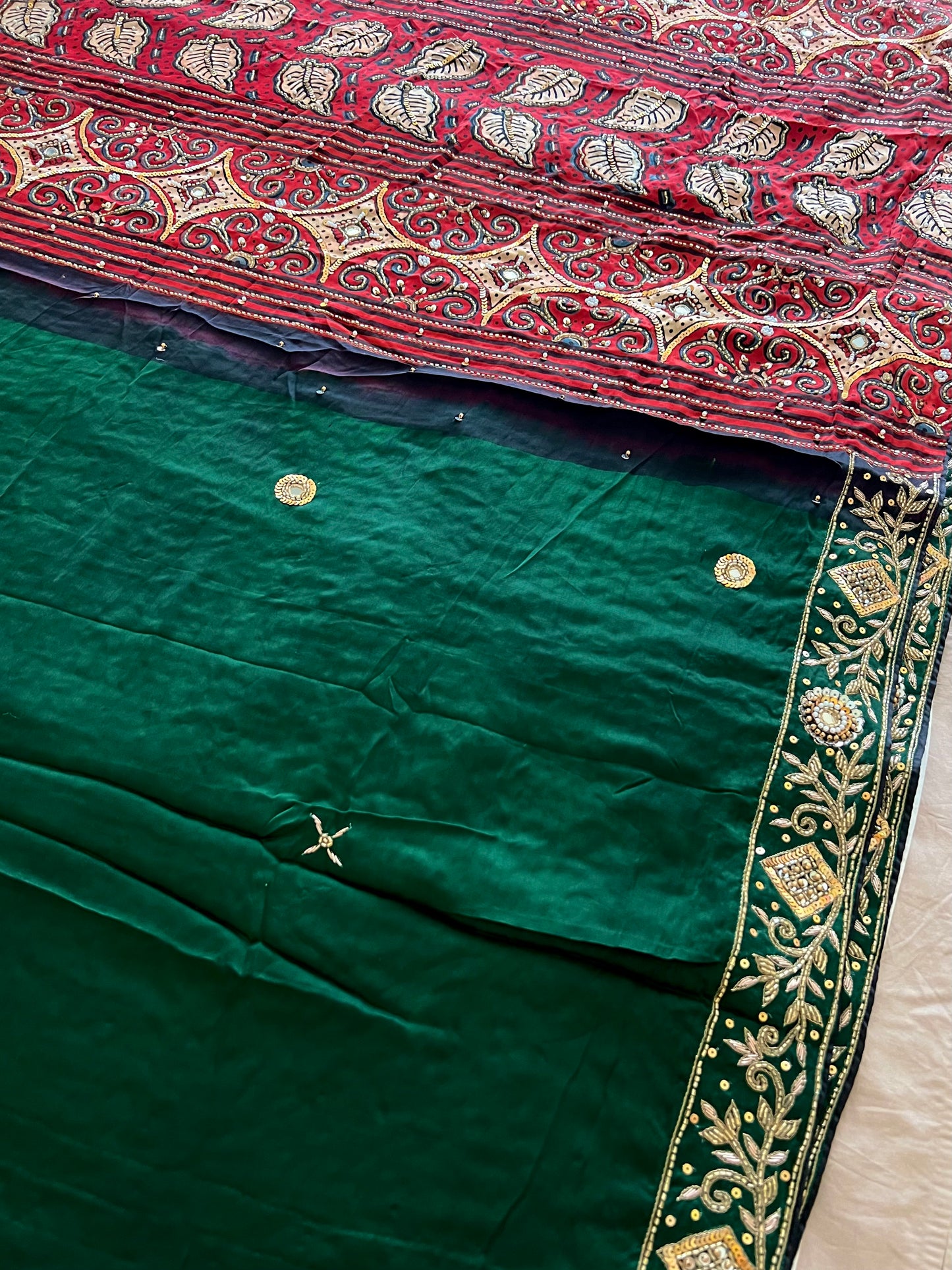 GREEN ECSTASY - Pure Modal Ajrakh Hand Embroidered Saree