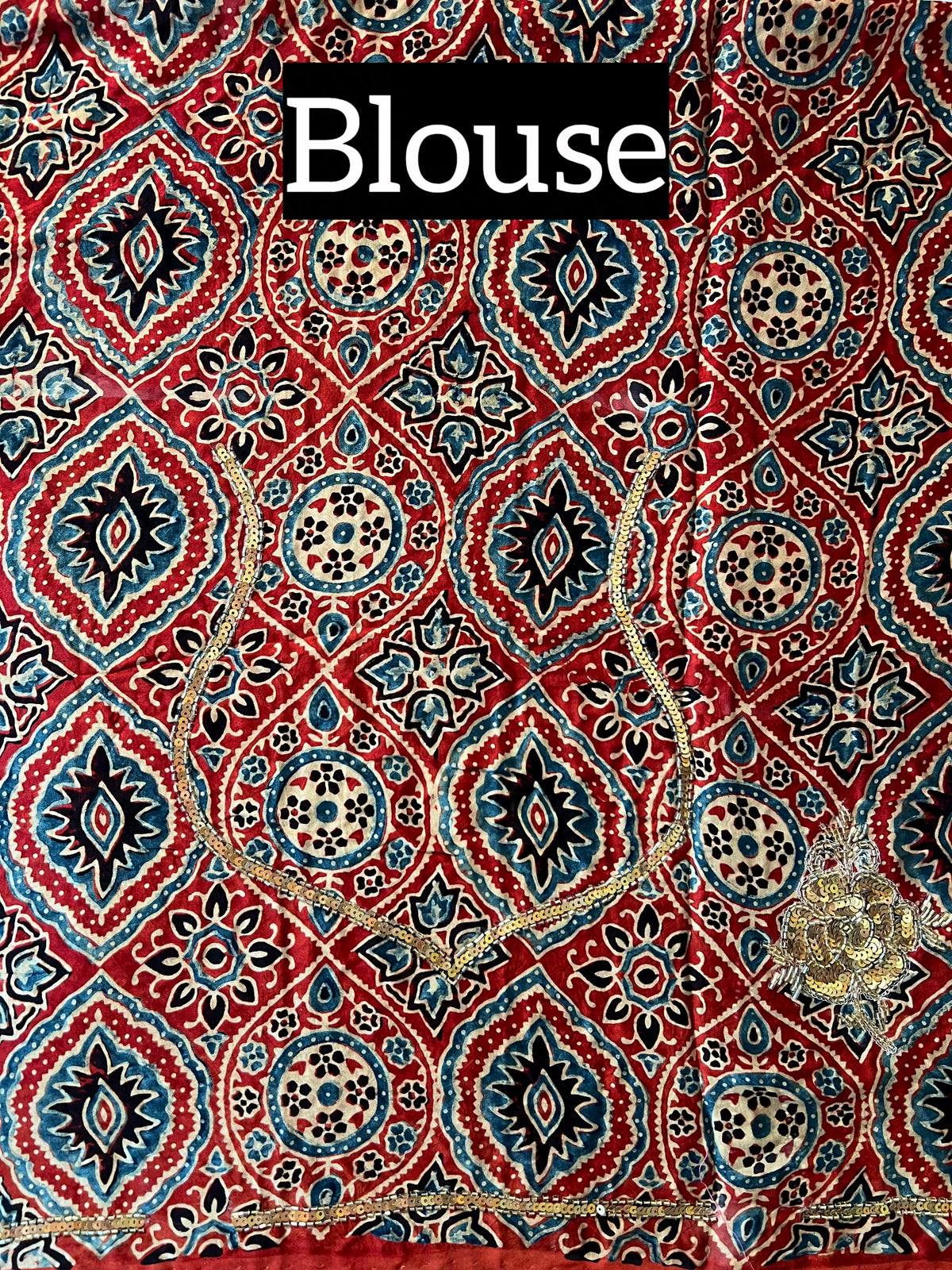 AZURITE ROSE - Pure Modal Ajrakh Hand Embroidered Saree