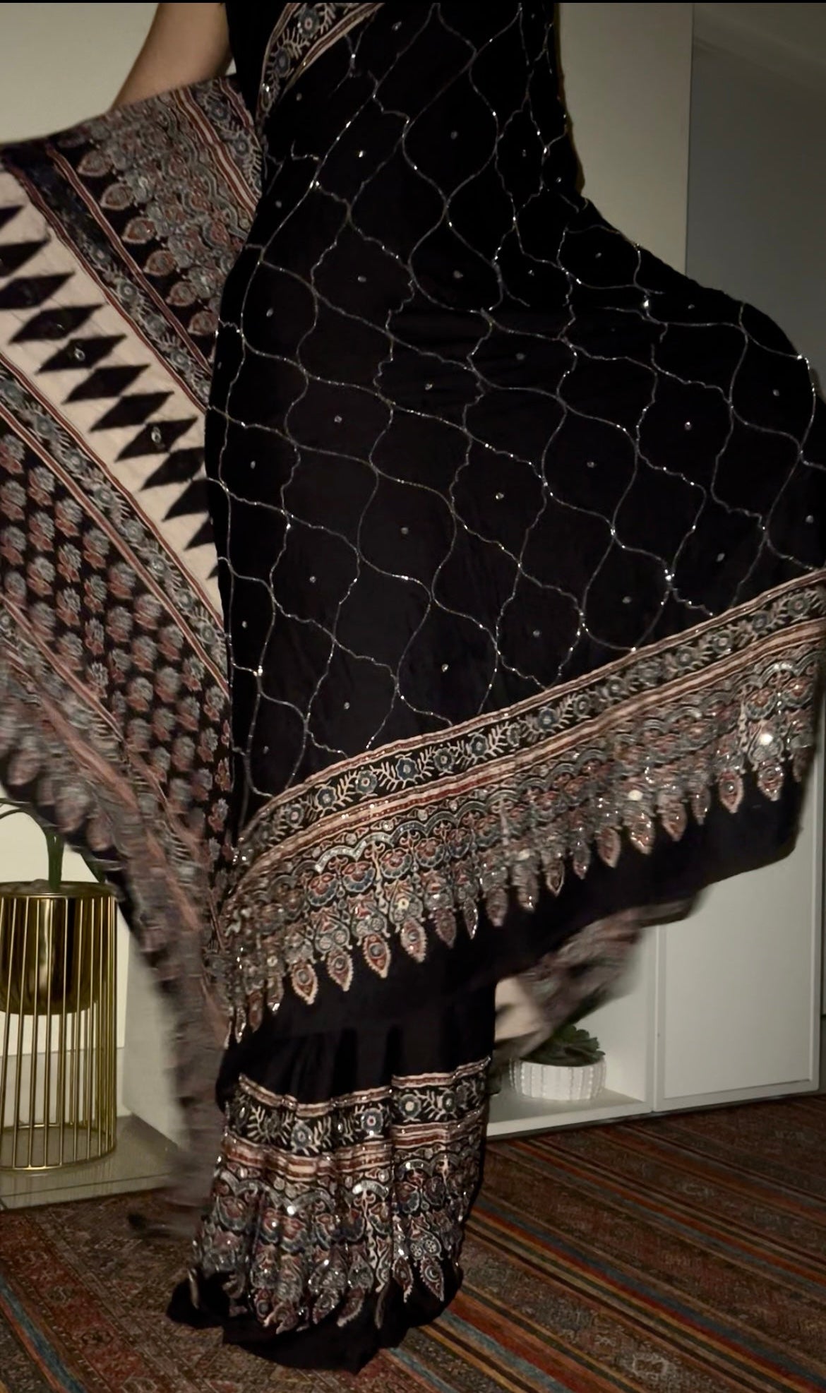 Celestial Night - Pure Modal Ajrakh Hand Embroidered Saree