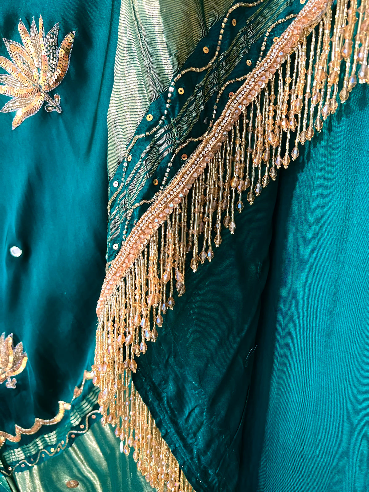 EMERALD LOTUS - Pure Modal Hand Embroidered Saree with Tassels