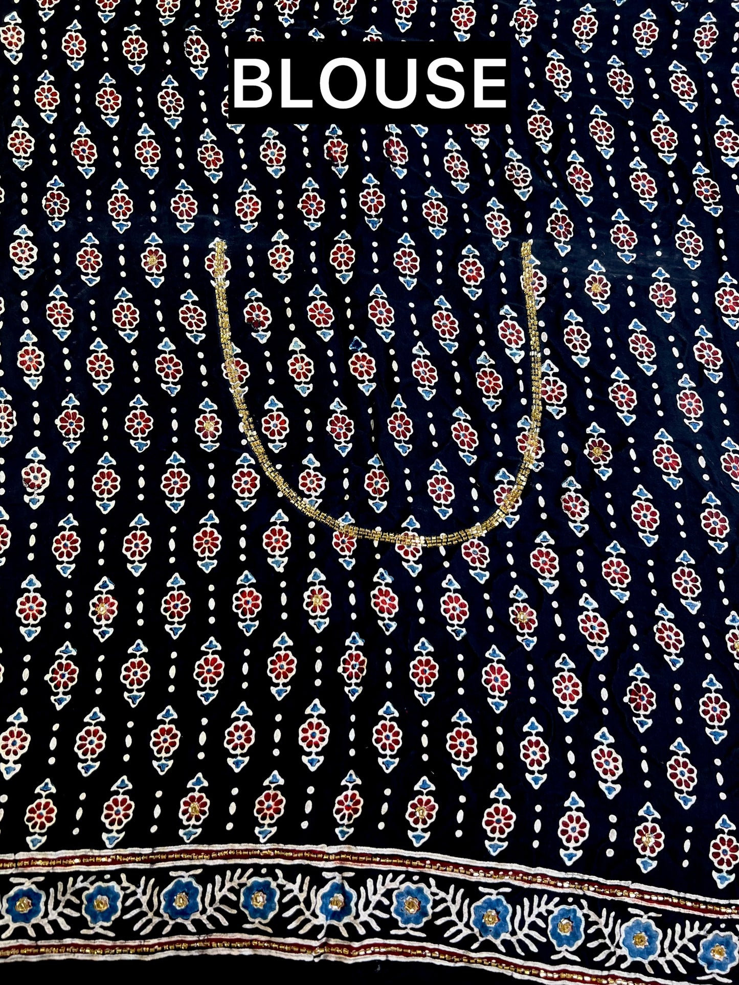 MIDNIGHT SHIMMER - Pure Modal Ajrakh Hand Embroidered Saree